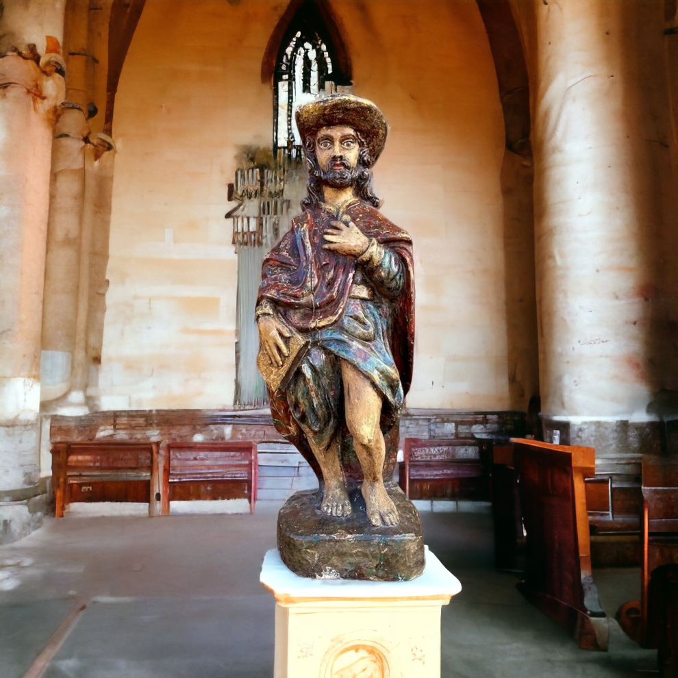 Large & Impressive Late 18th Century French Antique Carved Wood Sculpture of a Male Saint, Possibly Saint James