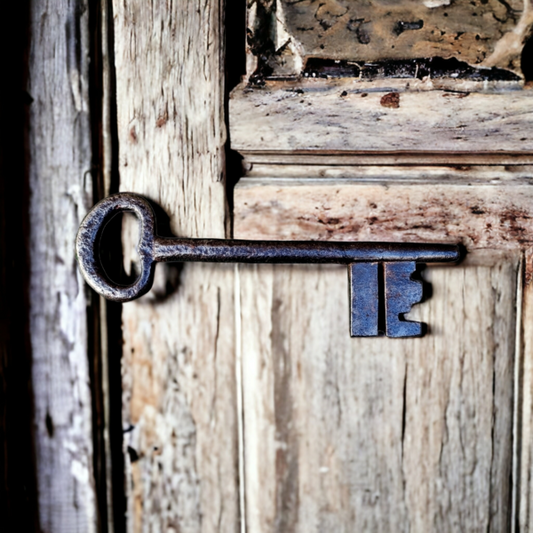 Large 17thC Antique Iron Skeleton Key / Door Key