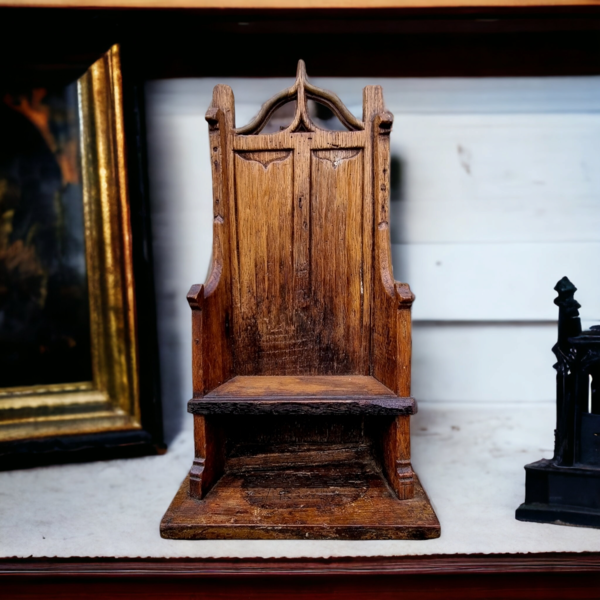 Early 17th Century Miniature English Antique Carved Oak Maquette in the form of a Gothic Altar Chair, Circa 1618