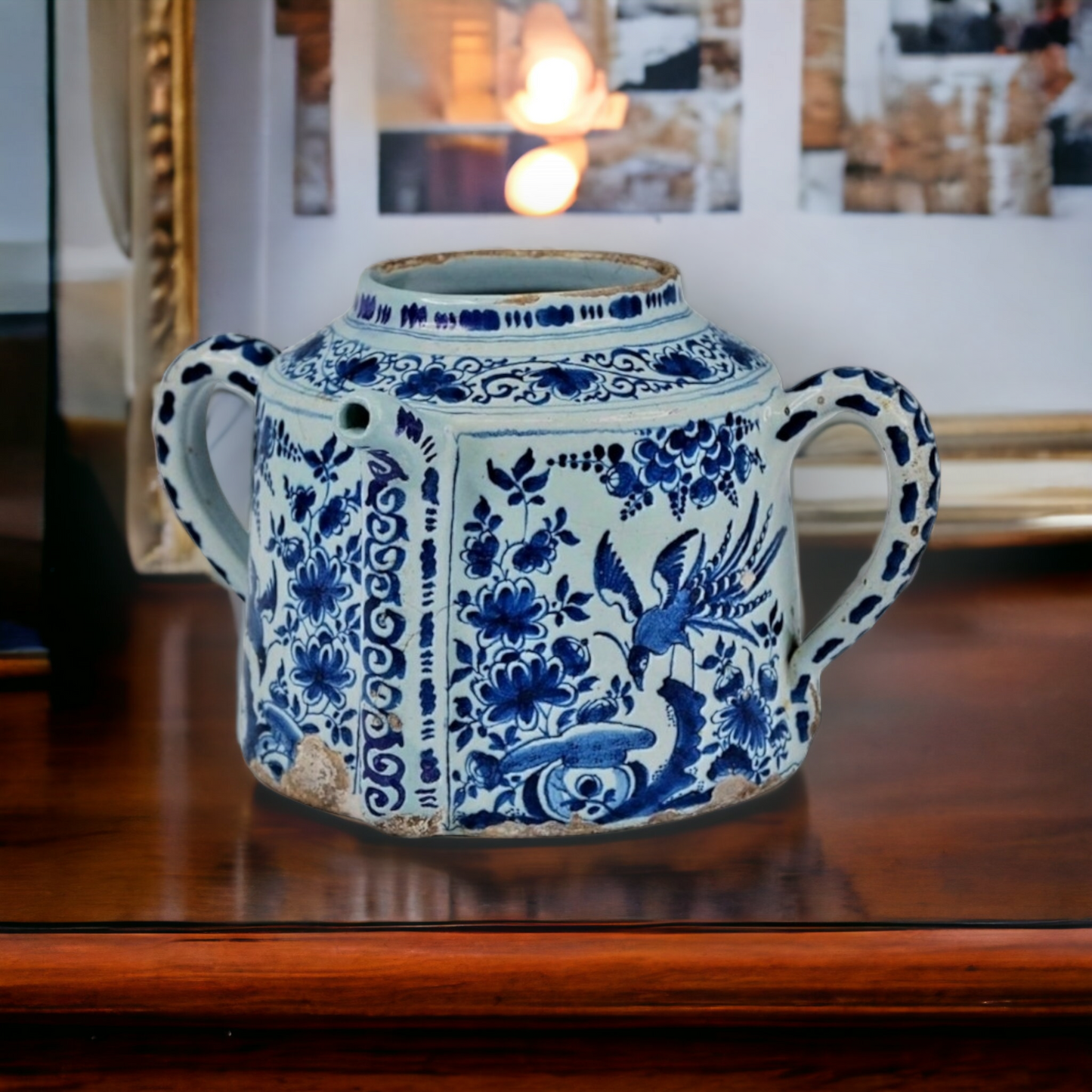 Early 18thC English Antique Blue & White Delftware Posset Pot, Attributed to Lambeth, London, Circa 1720