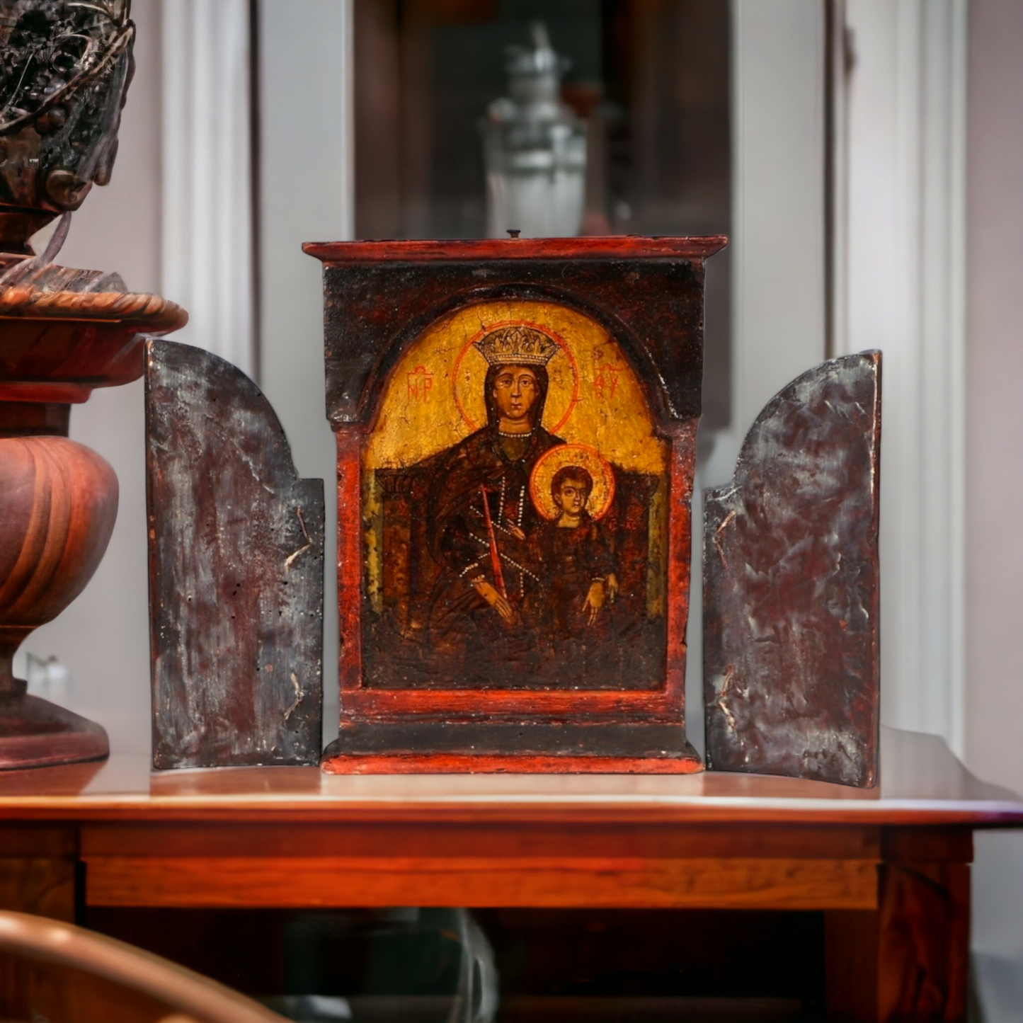 Early 19th Century Russian Antique Icon Depicting The Virgin of Vladimir