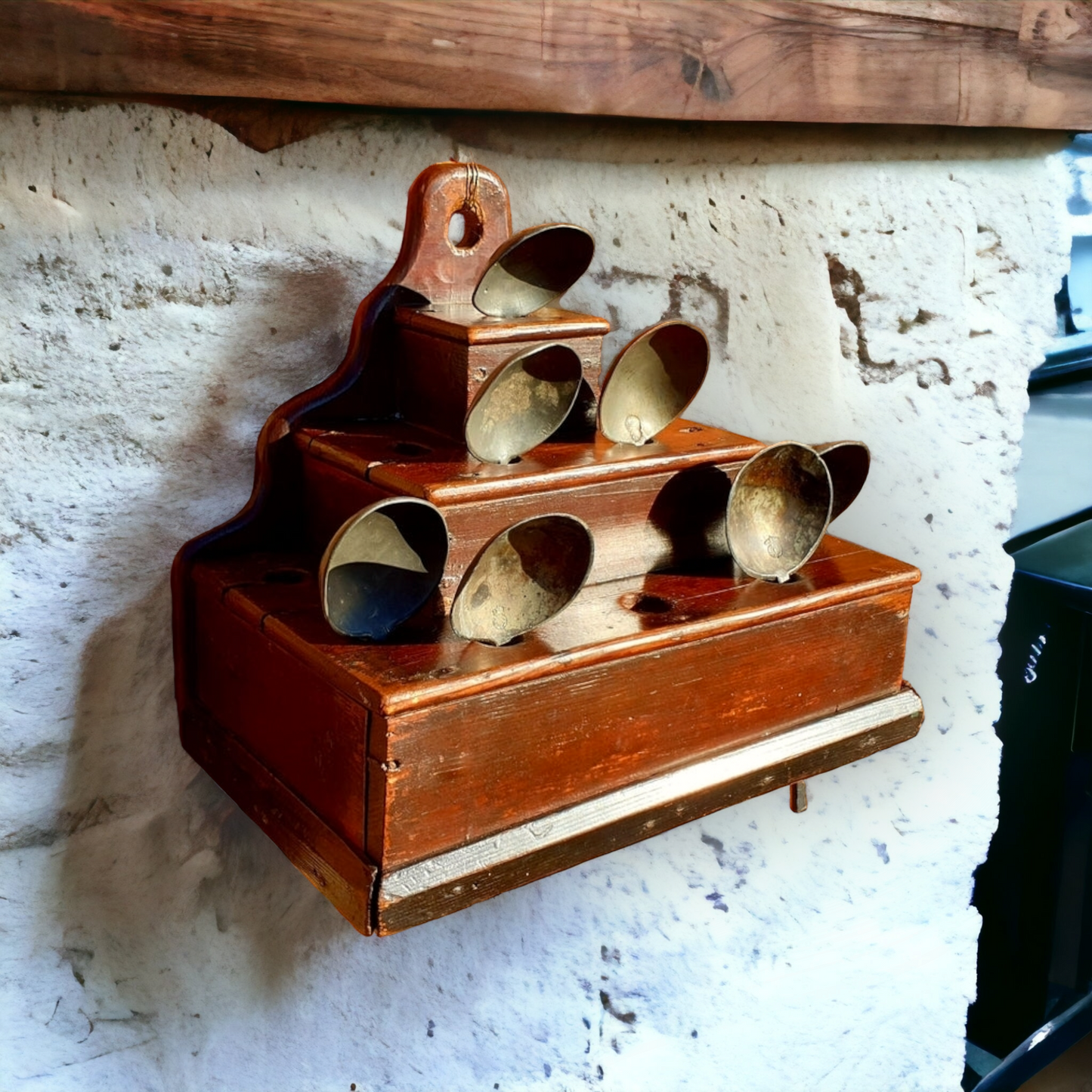 Early 19th Century Welsh Antique Cawl Spoon Rack of Rare Stepped Pyramid Form