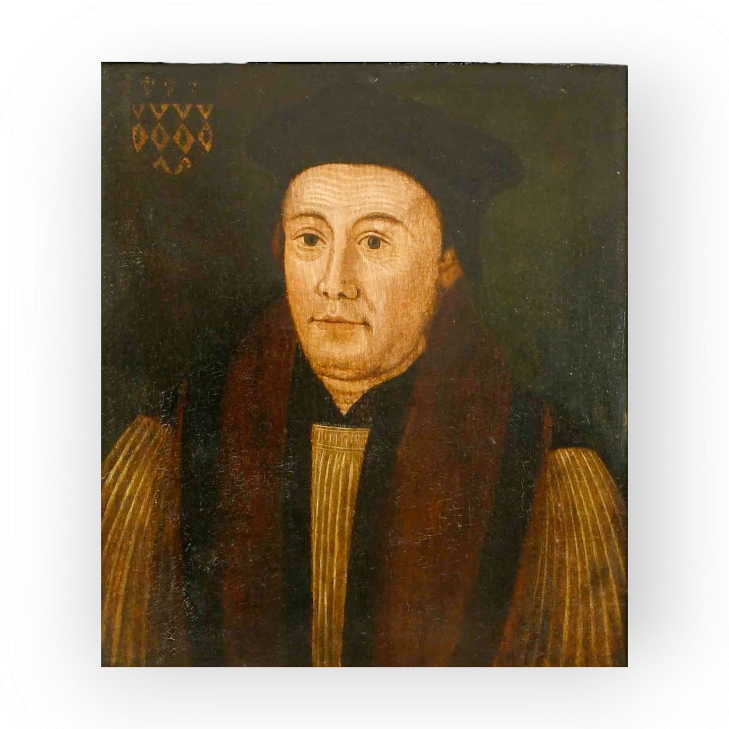 16th Century English School Antique Oil on Wood Panel Portrait of William Waynflete (B.1398 - D.1486)