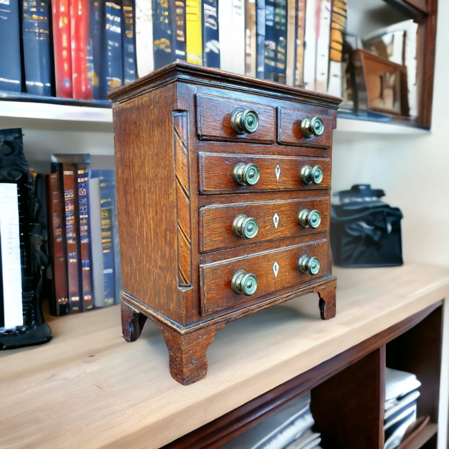 In Miniature - A Late 18th Century Welsh Antique Oak Apprentice Piece Miniature Chest of Drawers, circa 1780