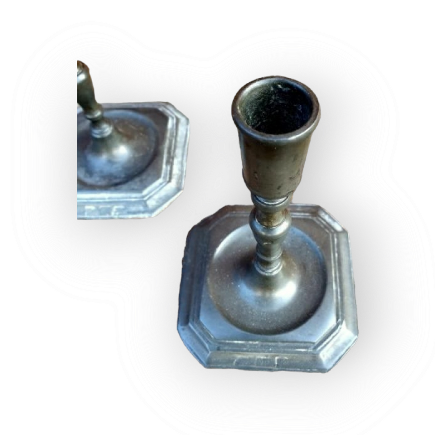 Pair of 17th Century Style, 19th Century Made, English Antique Pewter Candlesticks