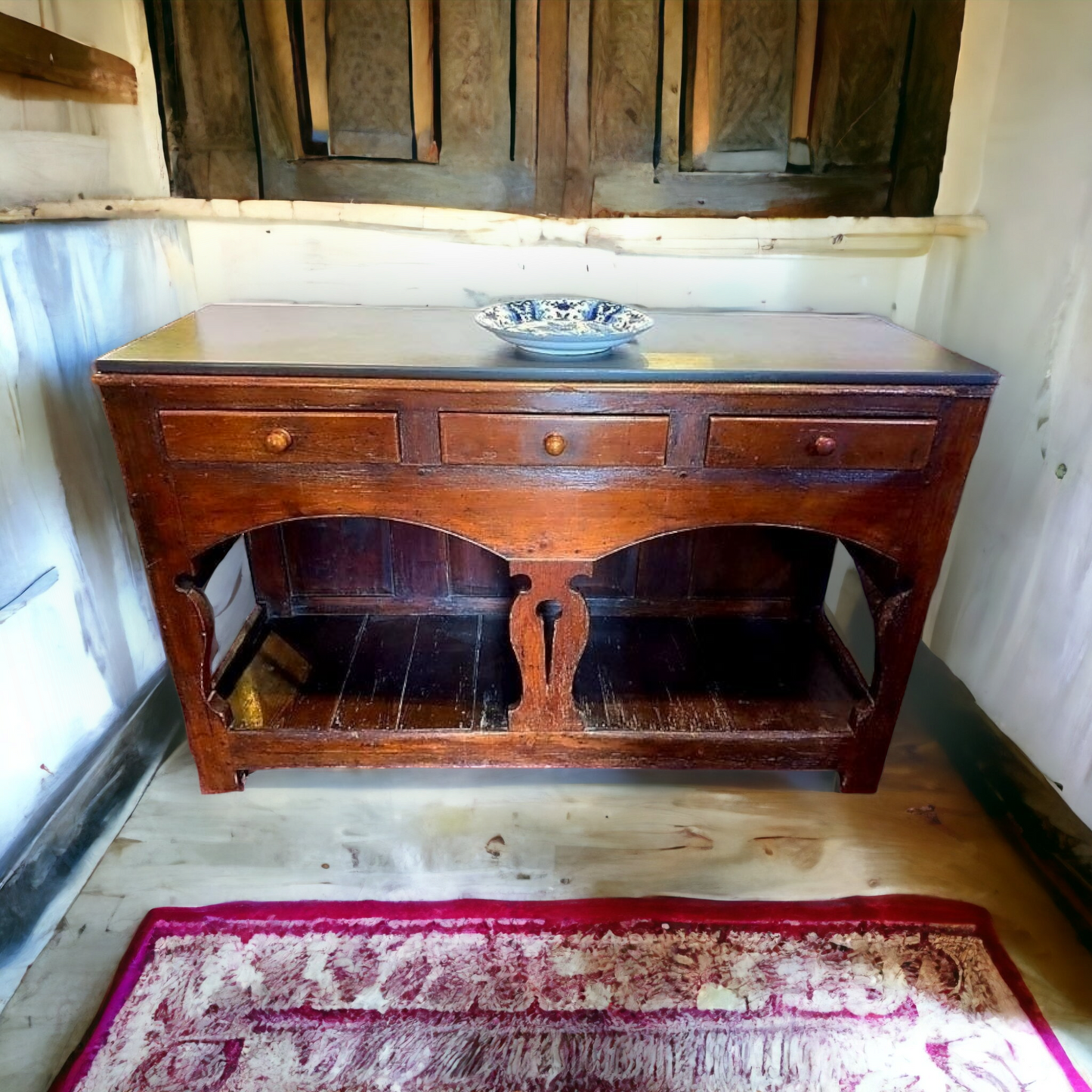A Rustic Mid 18th Century English Antique Pine Pot Board Dresser Base