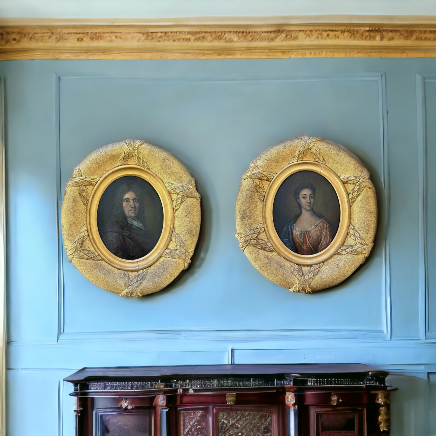 A Fine Pair of Early 18th Century English School Portraits Dated 1714