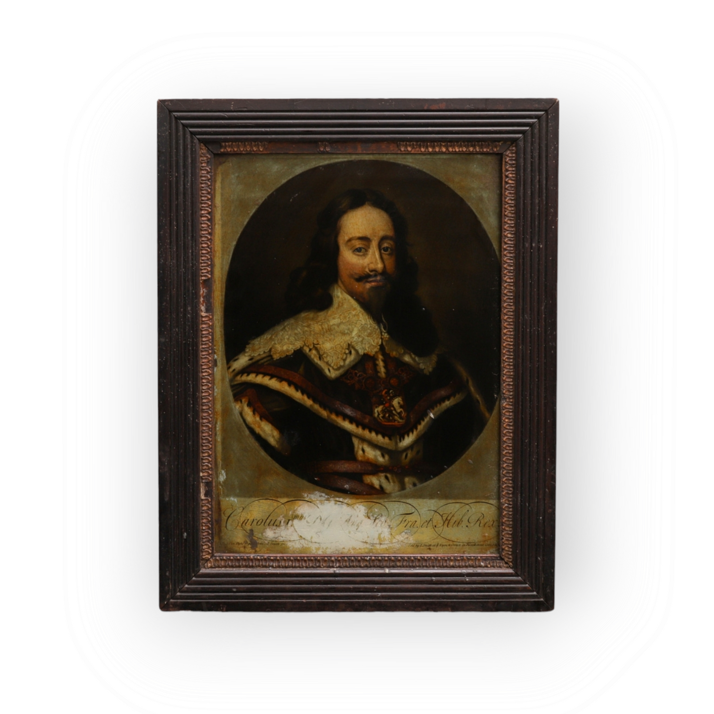 Early 18th Century English Antique Reverse Print On Glass of King Charles I, (1600-1649)