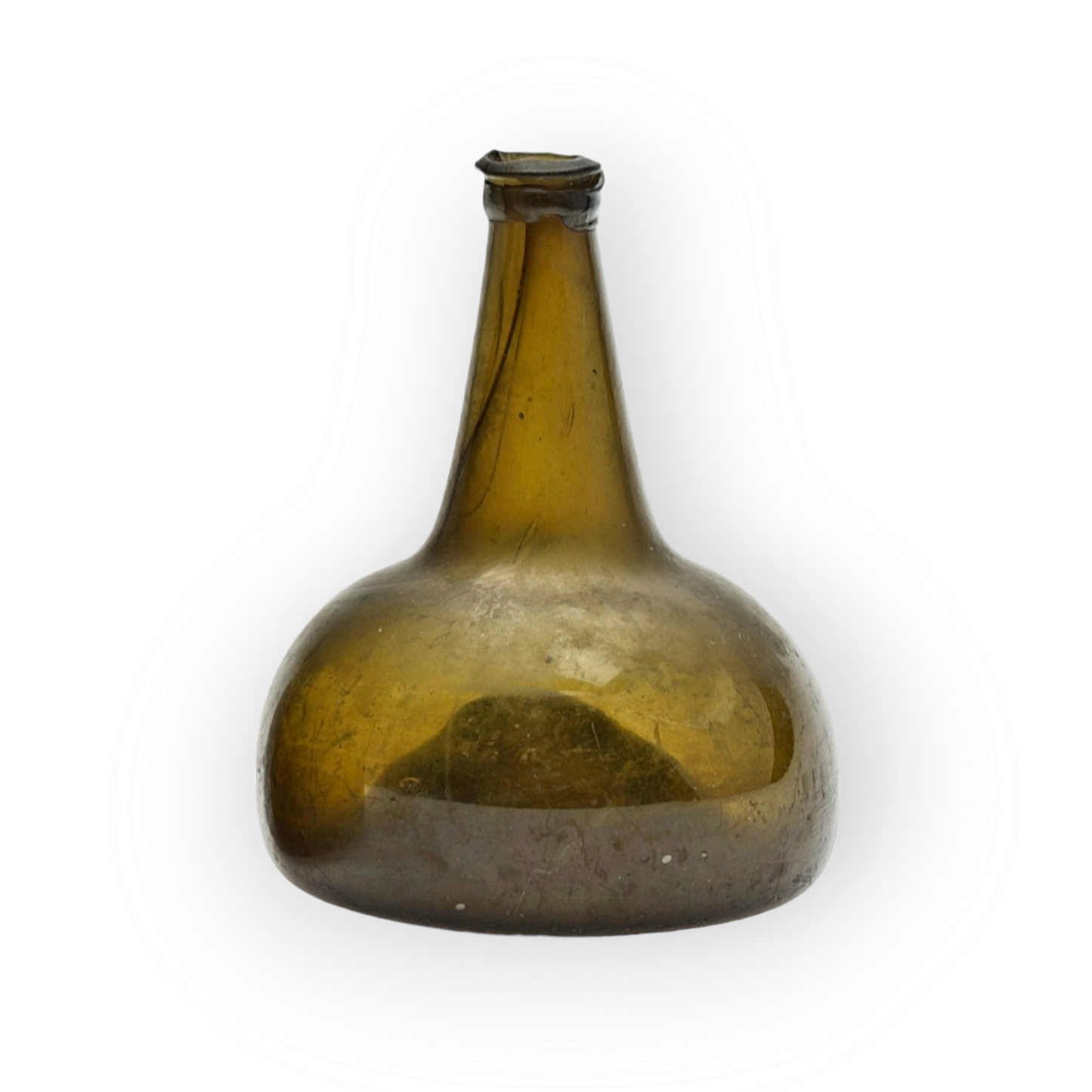 Early 18th Century Antique Green Glass Onion Wine Bottle