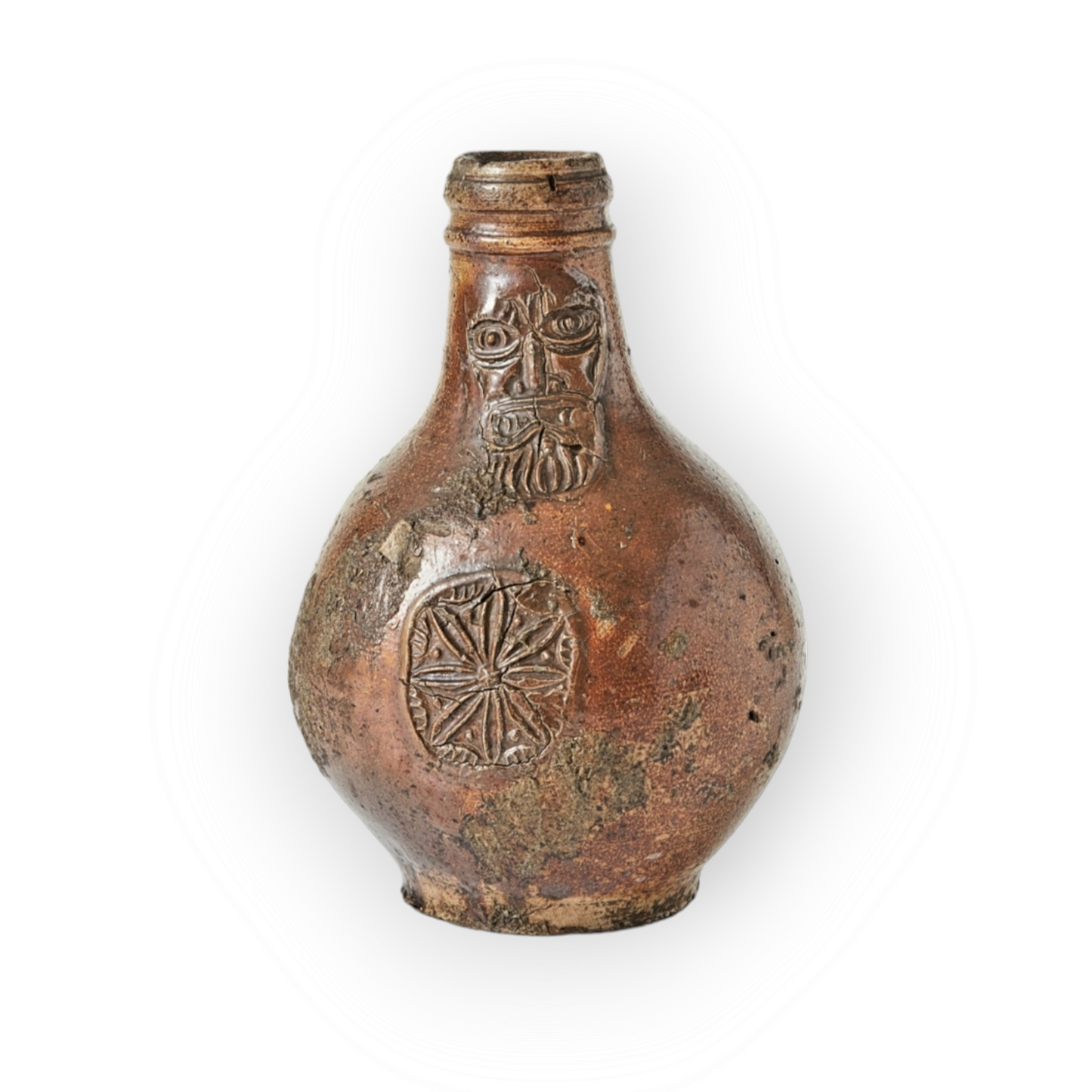 17th Century Antique Stoneware Bellarmine Jug or Bartmannkrug