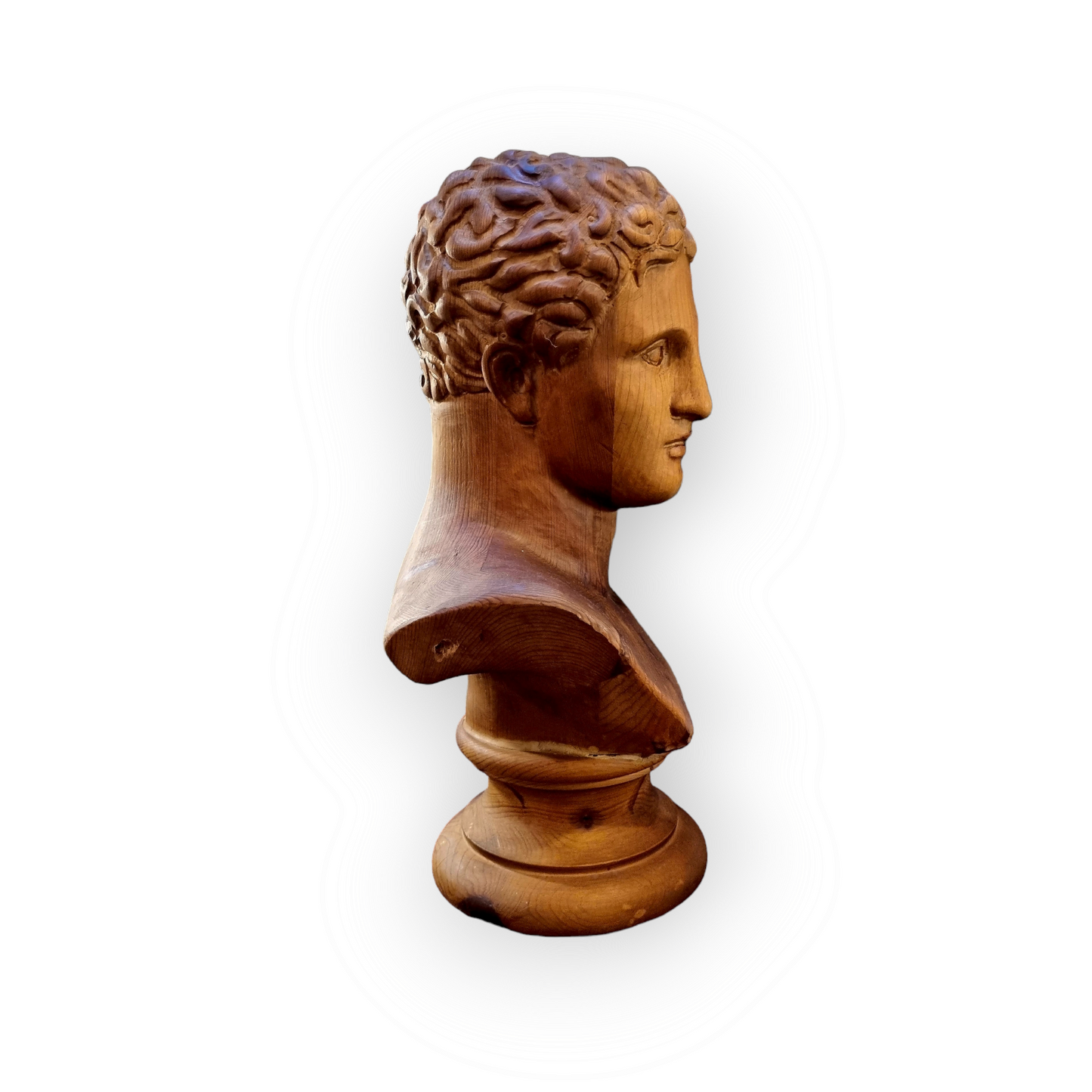 Early 19th Century Grand Tour Antique Carved Pine Bust of Adonis