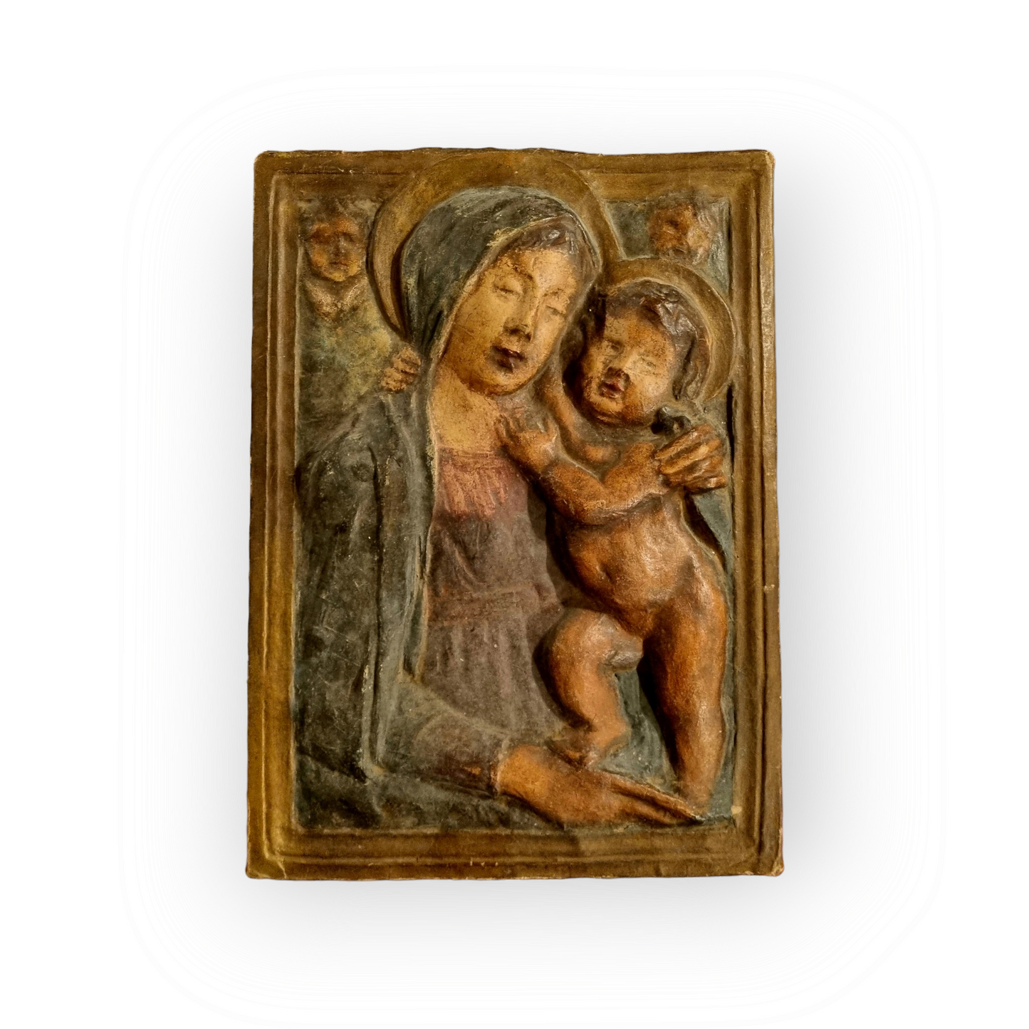 Early 18th Century Italian Antique Cartapesta Panel Of The Virgin & Child