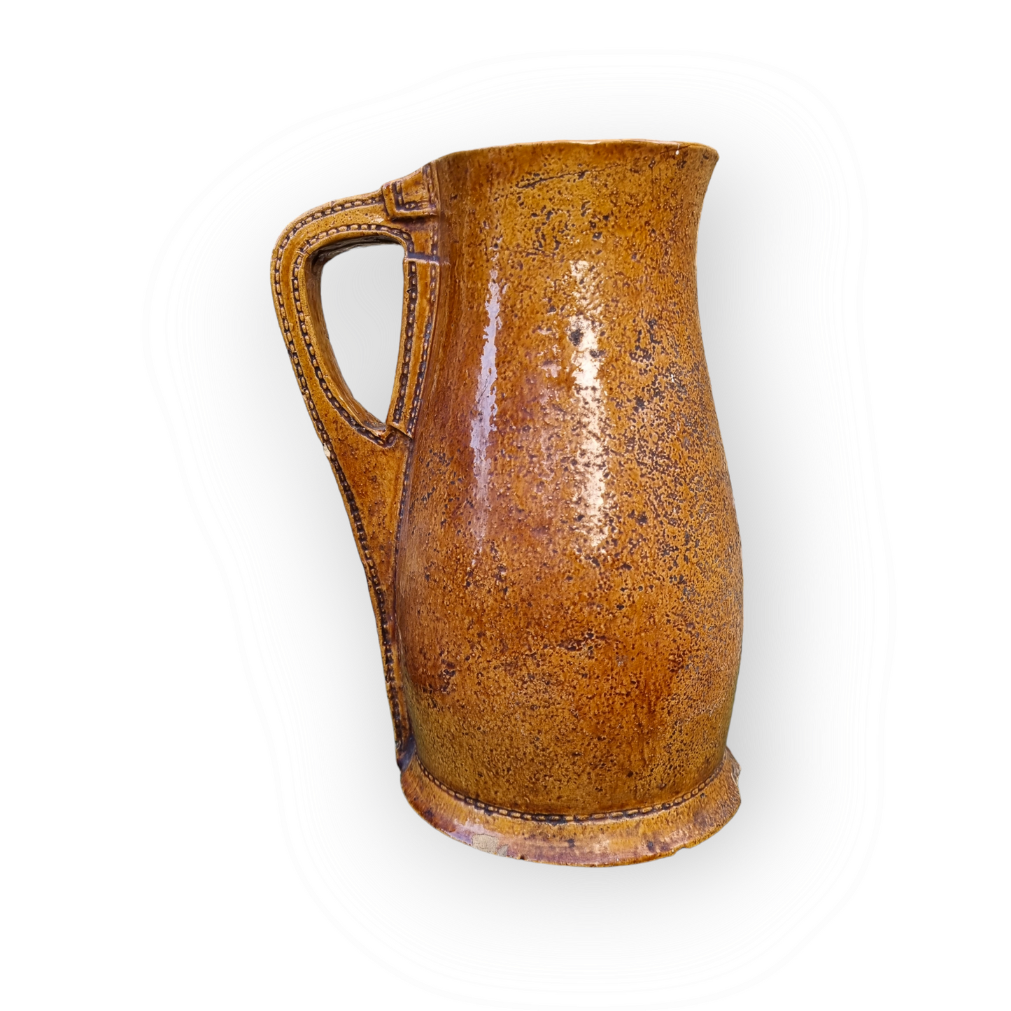 Large 19th Century English Antique Stoneware Jug / Pitcher in the Form of a Leather Bombard Impressed With The Stamp "MODEL OF THE ANCIENT LEATHER JACK OF ST CROSS WINCHESTER 1405".