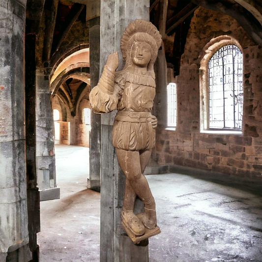Large 16th Century Flemish Antique Carved Oak Architectural Fragment Depicting A Male Figure