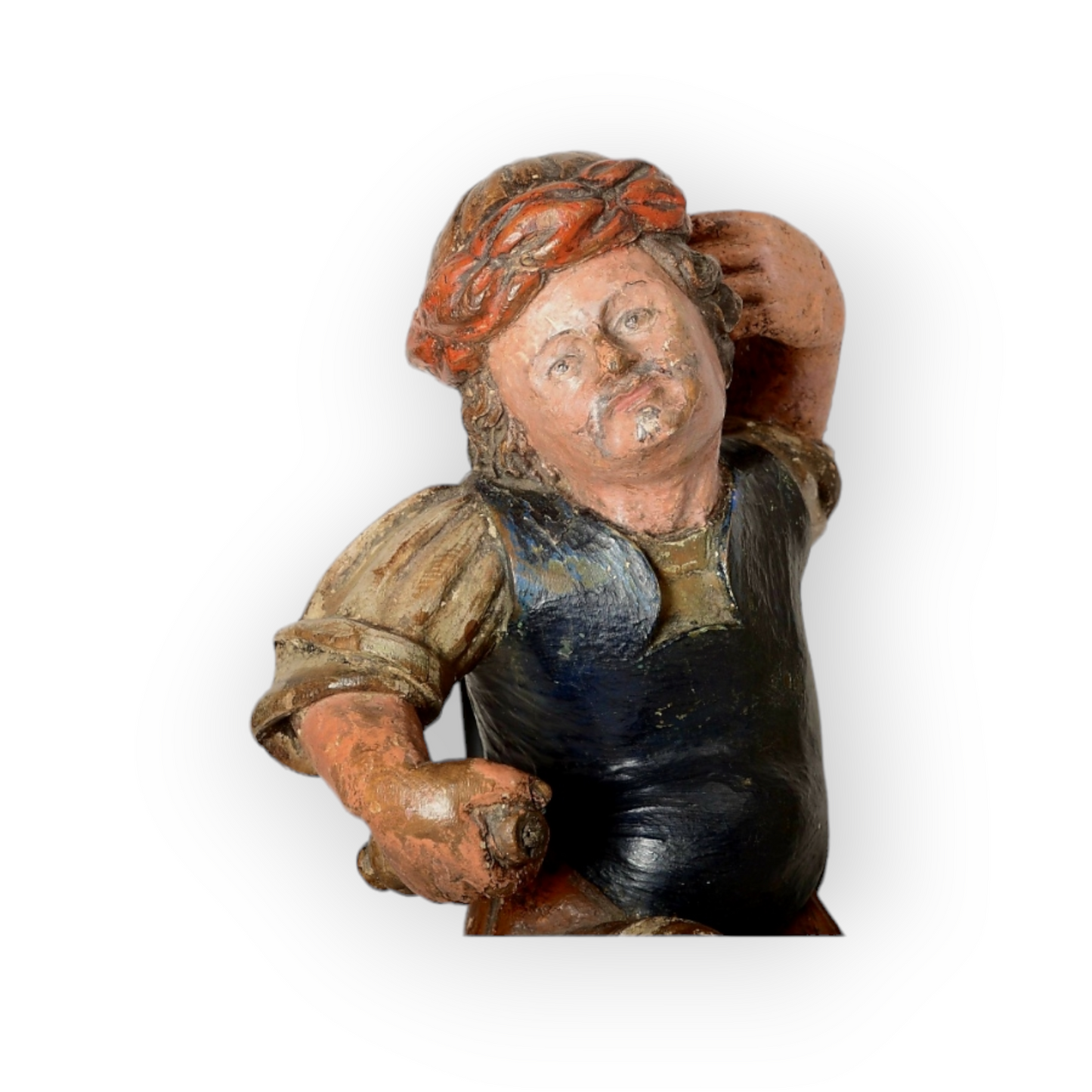 A Late 16thC / Early 17thC Decorative Italian Antique Carved Walnut Sculpture of a Male Figure in Original Polychromy