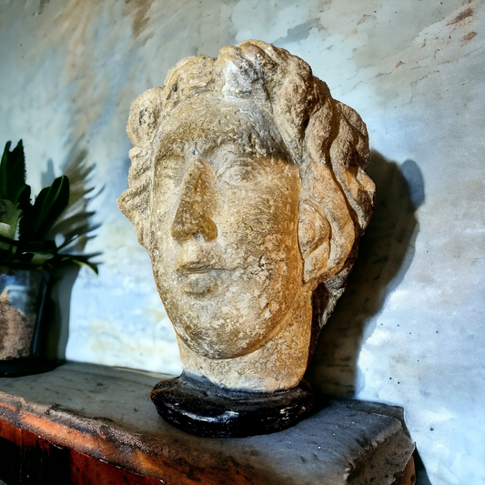 Roman Antiquity - 2nd Century AD - A Life-Size Roman Antique Carved Stone Head of a Male