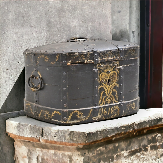 A Very Large Early 17th Century Scandinavian Bentwood Box Dated "1616"