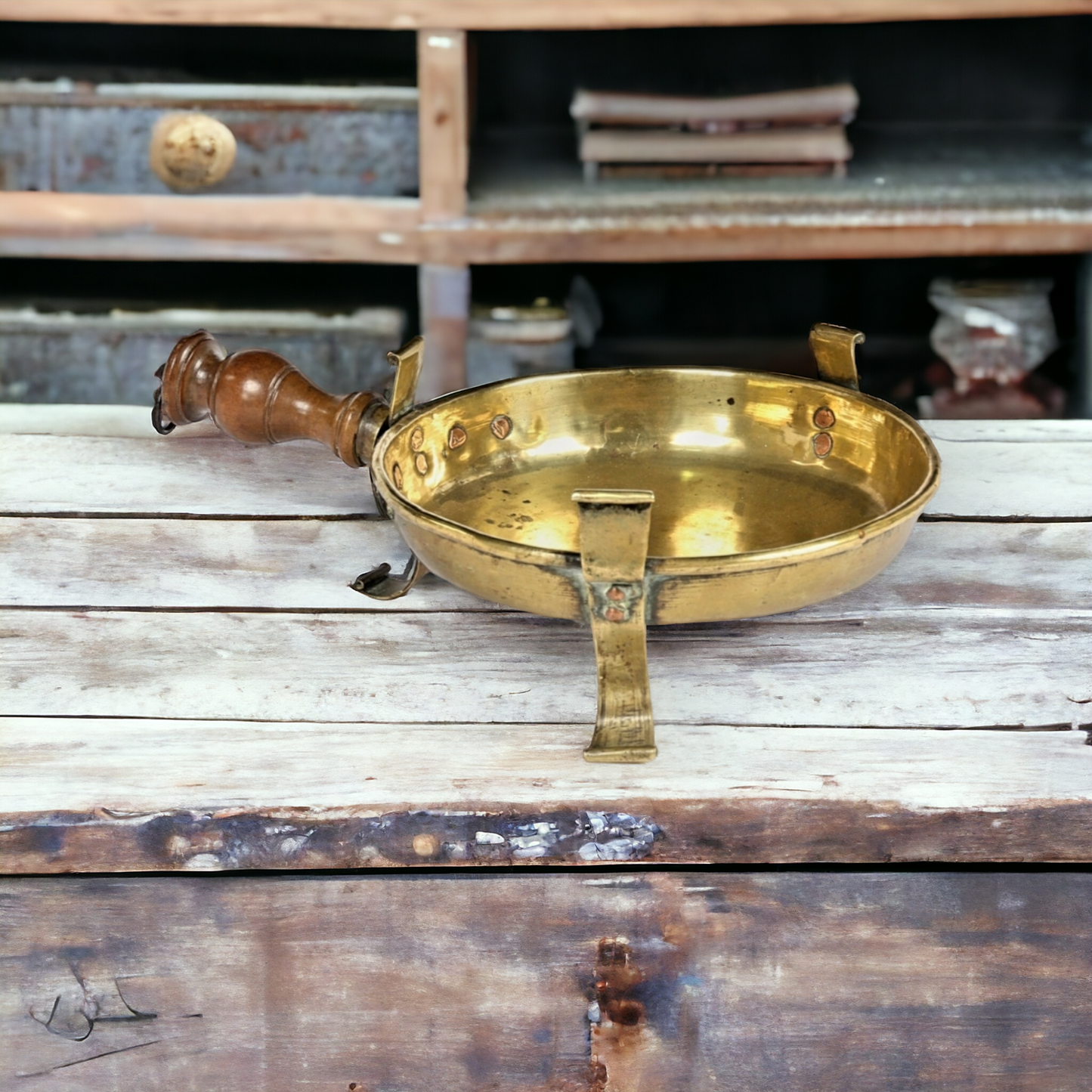 Mid-18th Century Antique Brass & Fruitwood Chafing Dish, Circa 1750