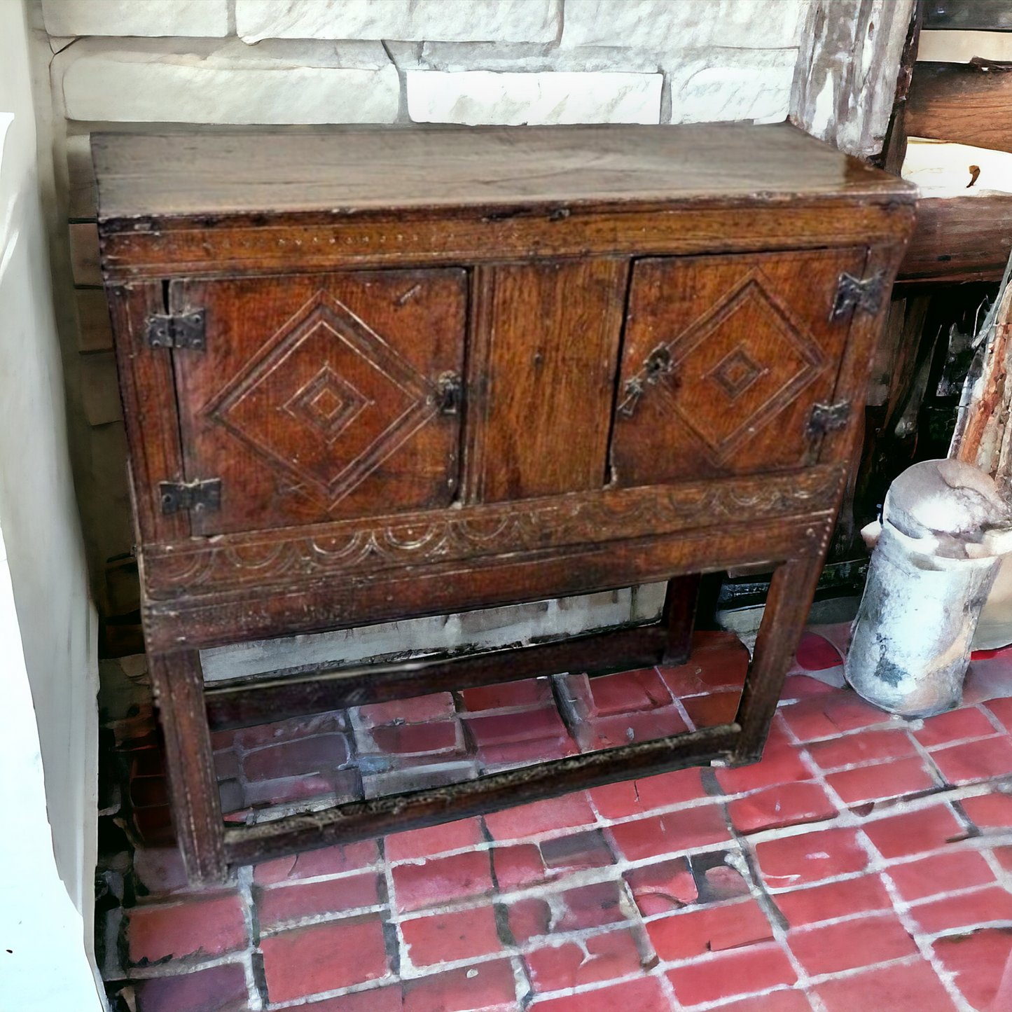 17th Century English Antique Oak Livery Cupboard of Small Proportions