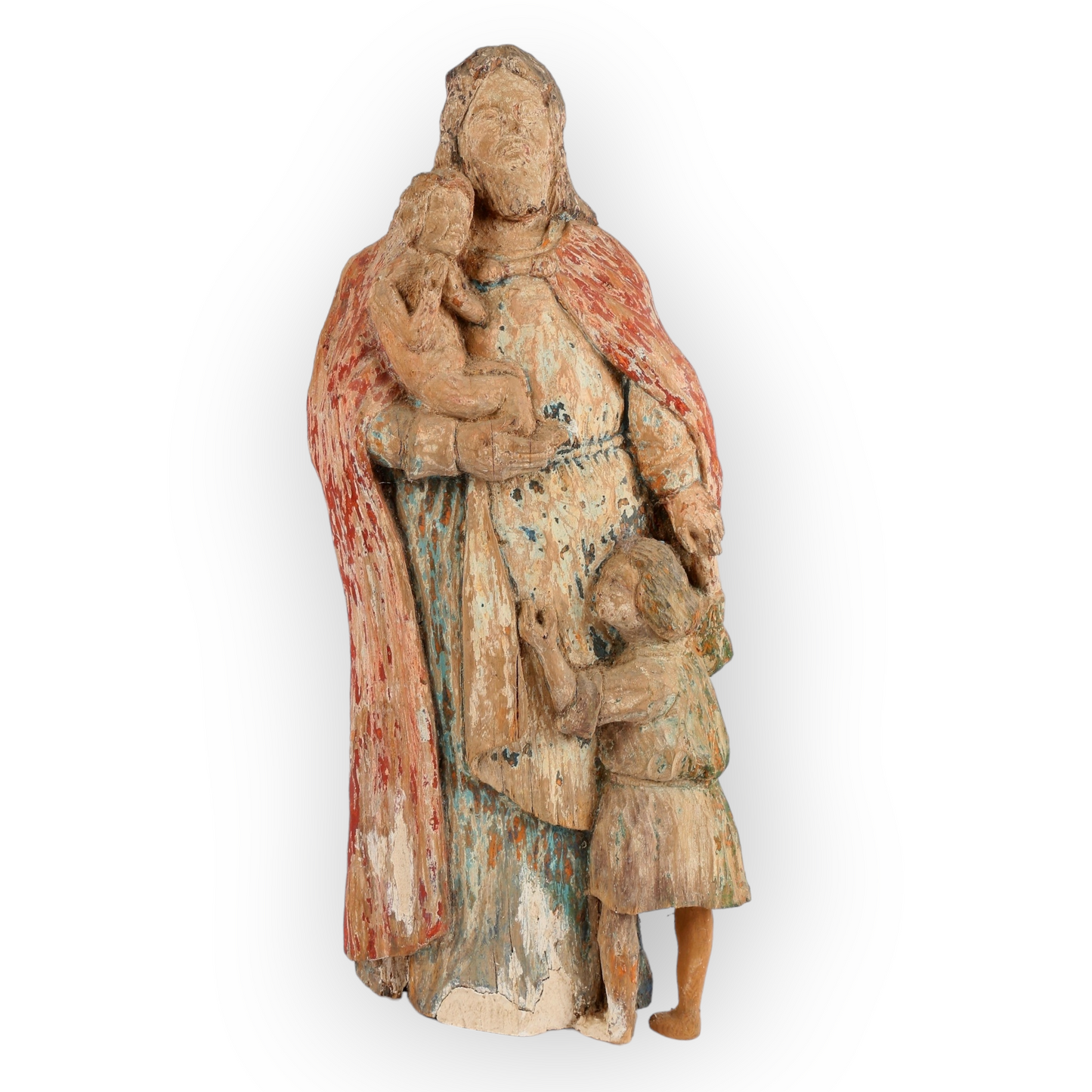 English Antique Folk Art - Harry Macdonald The Woodcarver From Woolmer Green - A 15th Century Style Carved Wood Sculpture Depicting Joseph & His Two Sons, Manasseh & Ephraim