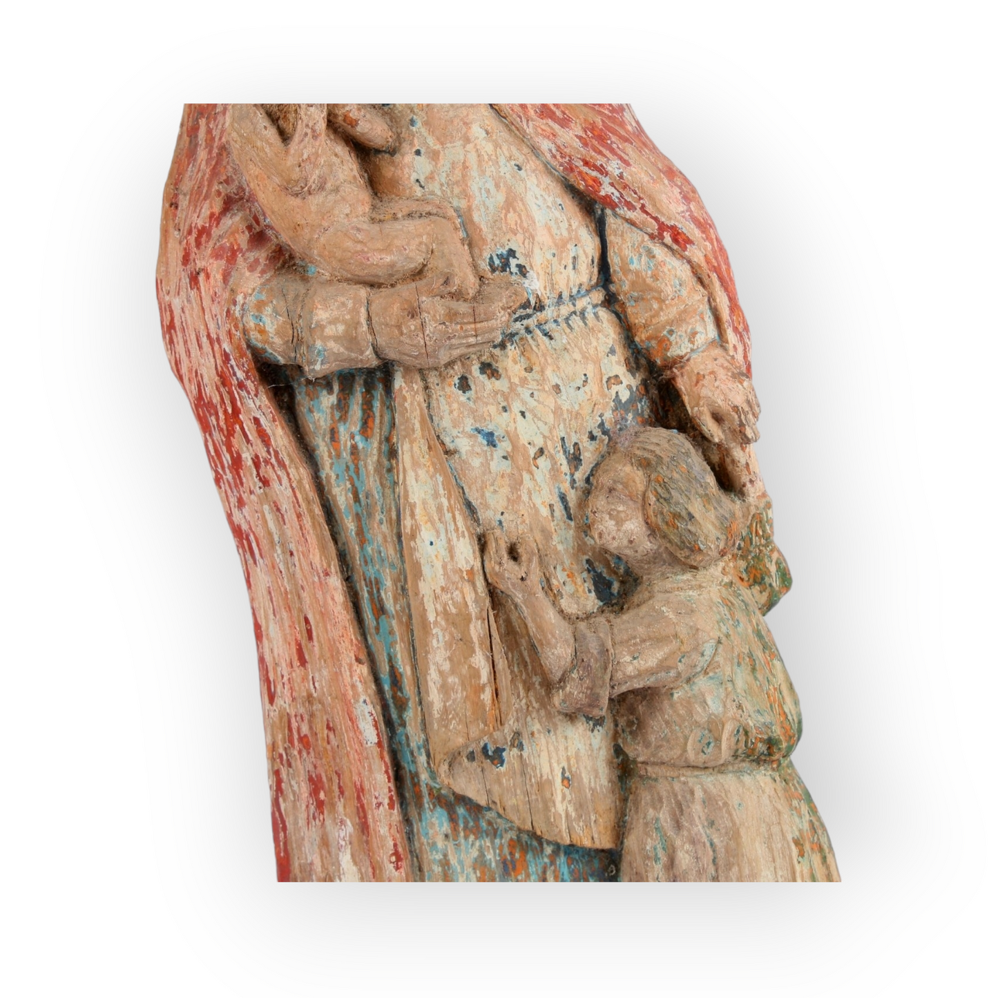 English Antique Folk Art - Harry Macdonald The Woodcarver From Woolmer Green - A 15th Century Style Carved Wood Sculpture Depicting Joseph & His Two Sons, Manasseh & Ephraim