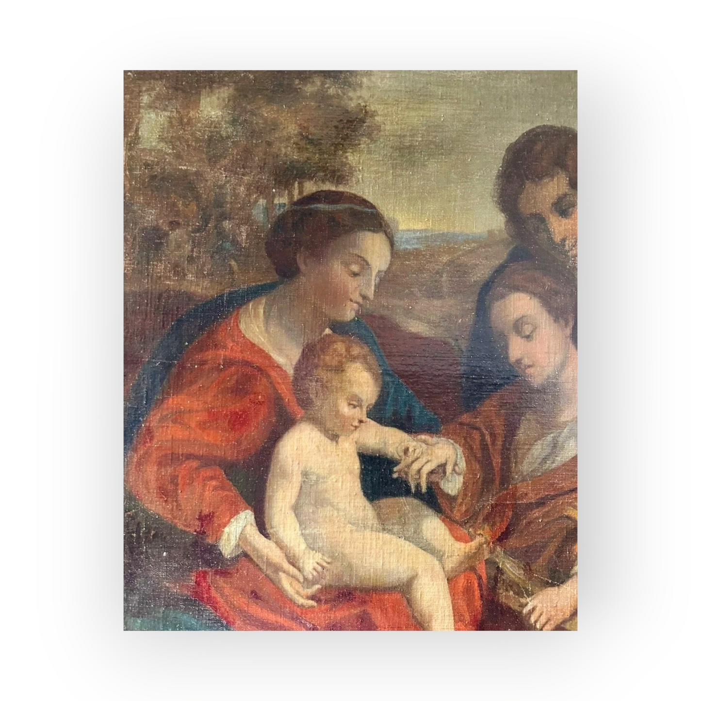 Follower of Correggio - A 16th Century Renaissance Style, 19th Century Made, Italian Antique Oil on Canvas Portrait "The Mystic Marriage of St. Catherine of Alexandria".