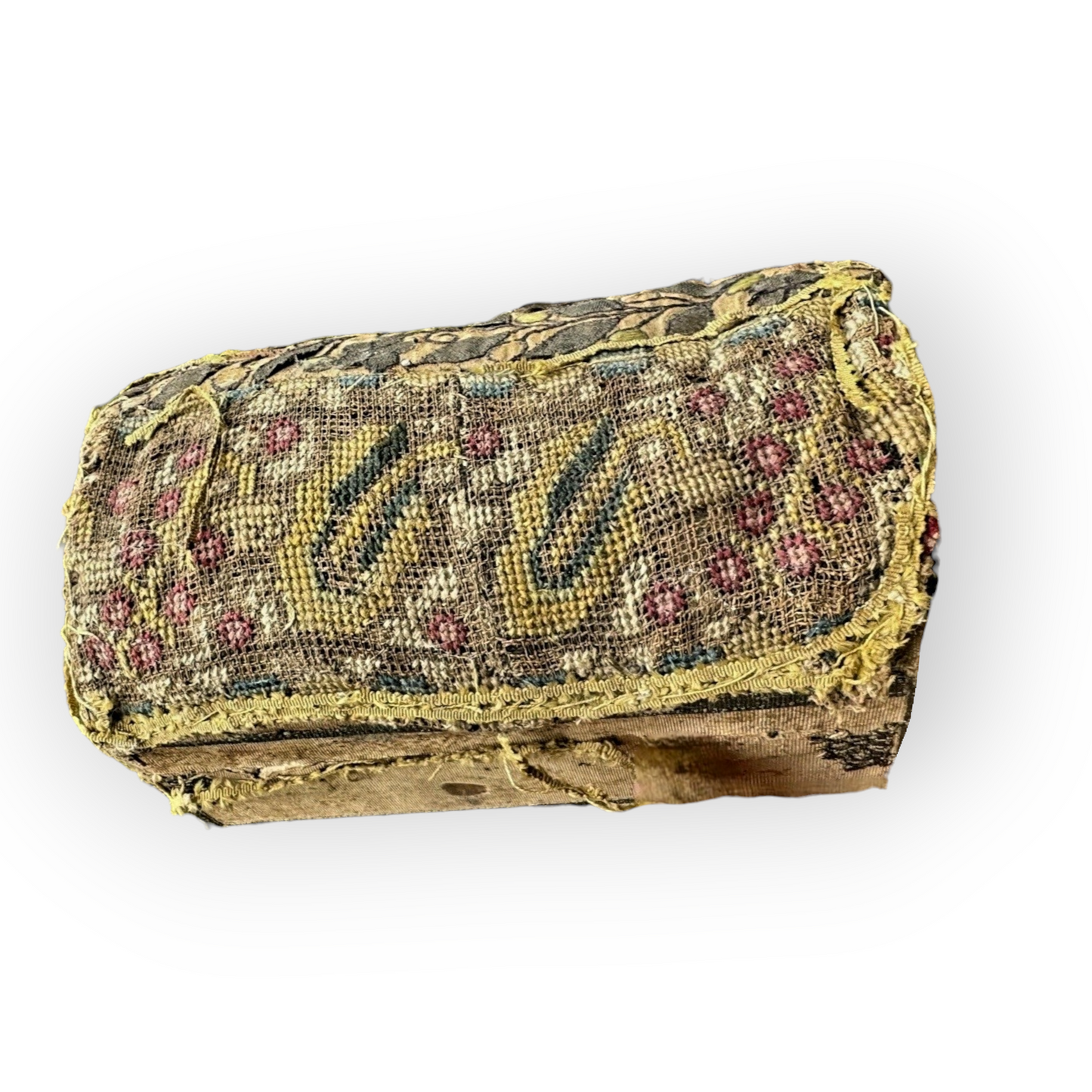 Diminutive 17th Century English Antique Embroidered Table Casket