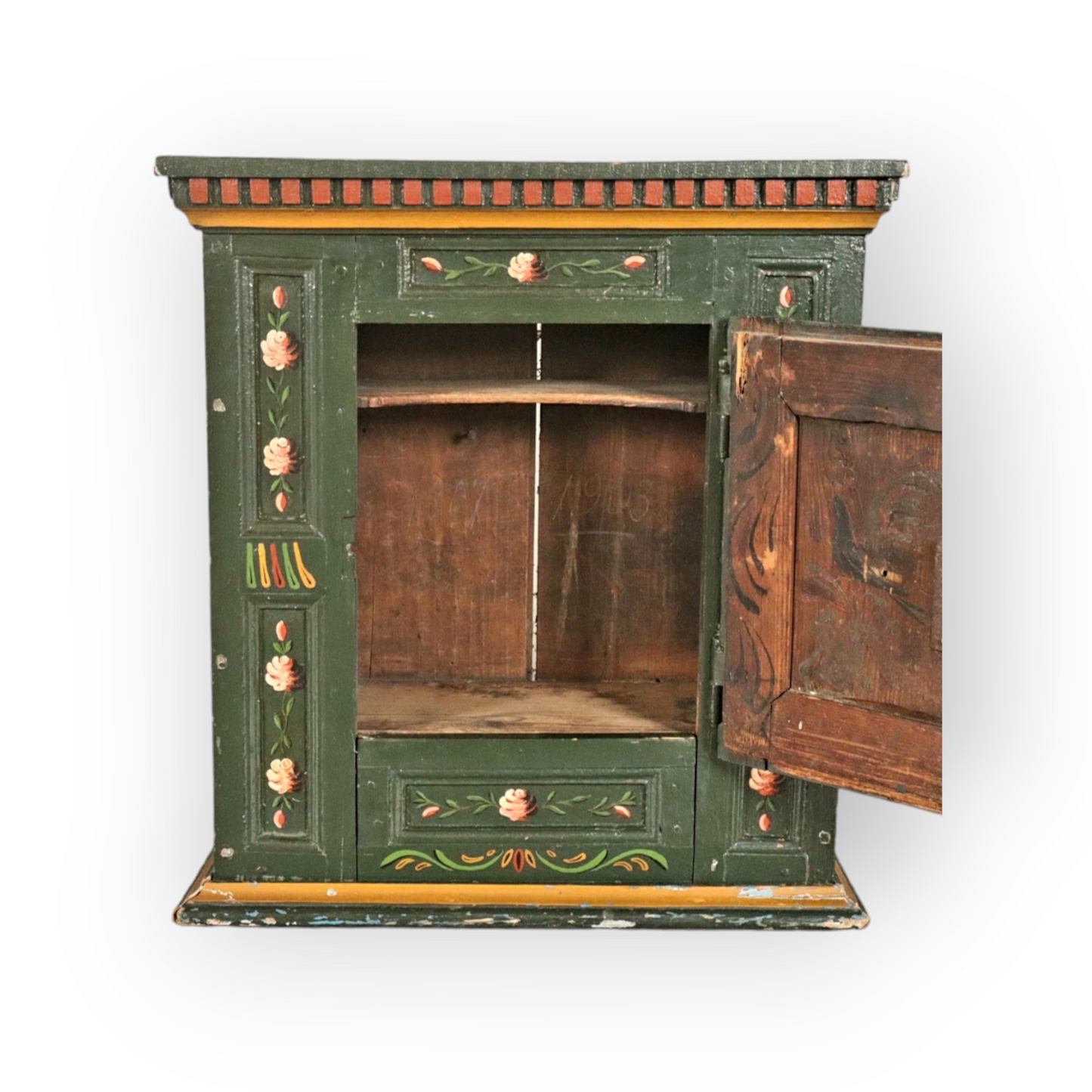 Early 19th Century Swedish Antique Folk Art Decorated Wall Cupboard of Small Proportions Dated "1836"