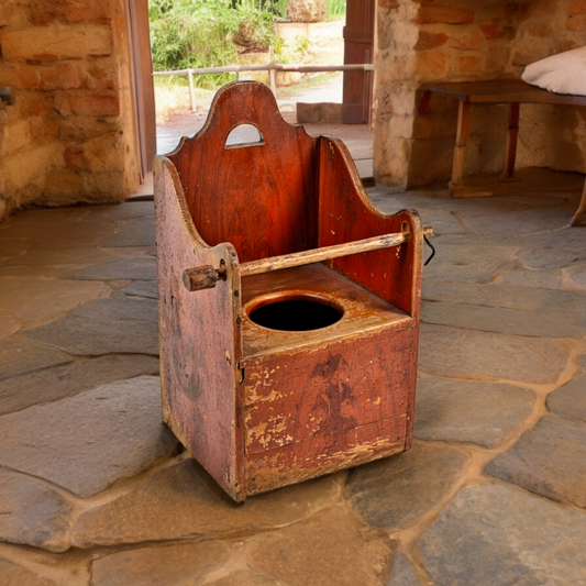 Late 18th Century Primitive Antique Child's Box Chair / Commode Chair