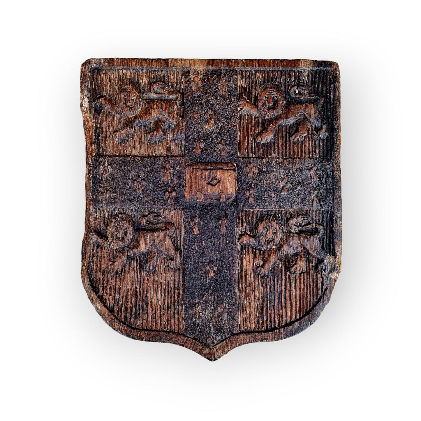 Early 18th Century English Antique Carved Pine Coat of Arms Representing Cambridge University