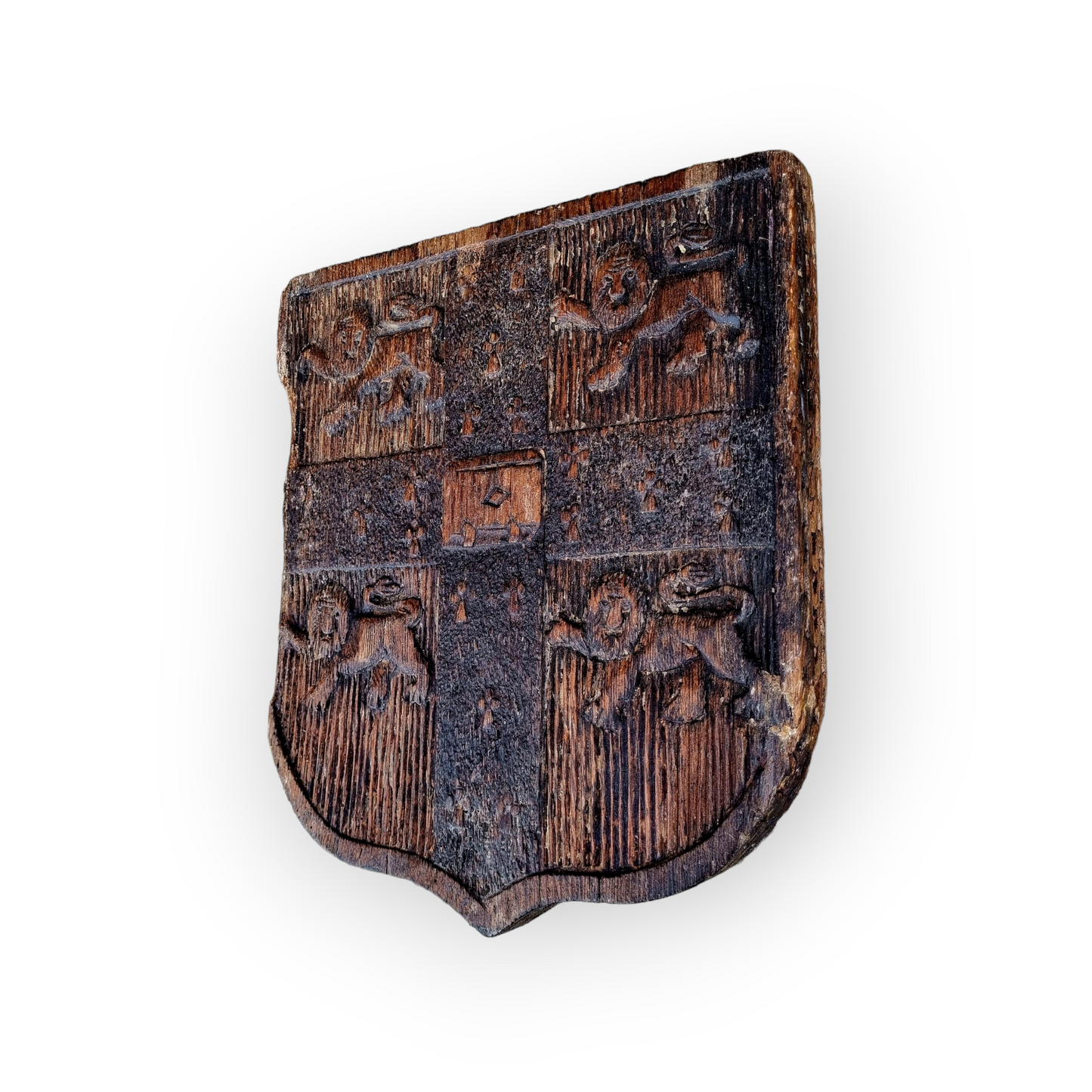 Early 18th Century English Antique Carved Pine Coat of Arms Representing Cambridge University