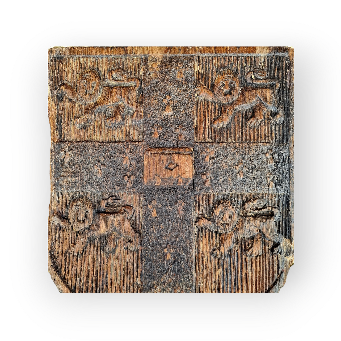 Early 18th Century English Antique Carved Pine Coat of Arms Representing Cambridge University