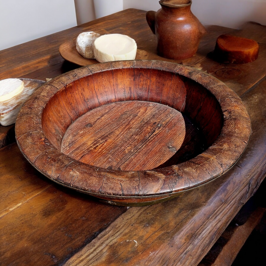 Very Large 19th Century Antique Cedarwood Coopered Bowl Approximately 30 Inches Wide