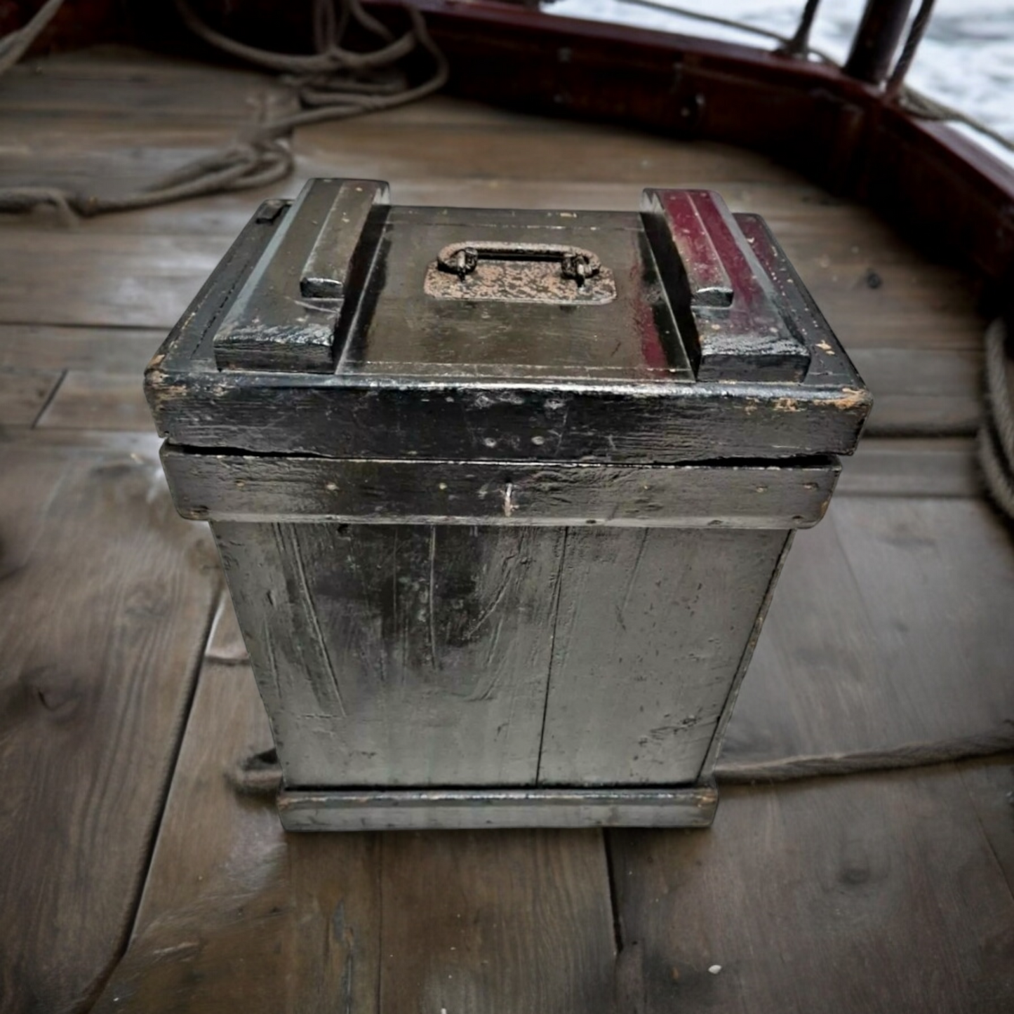 Naval/Maritime Interest - A 19th Century Antique Shipwrights Wooden Box Of Unusually Small Proportions In Original Paint
