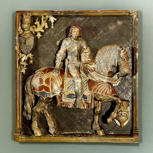 Medieval Style, Large English-Made Decorative Plaster Plaque Depicting King Richard III On Horseback In Original Polychrome