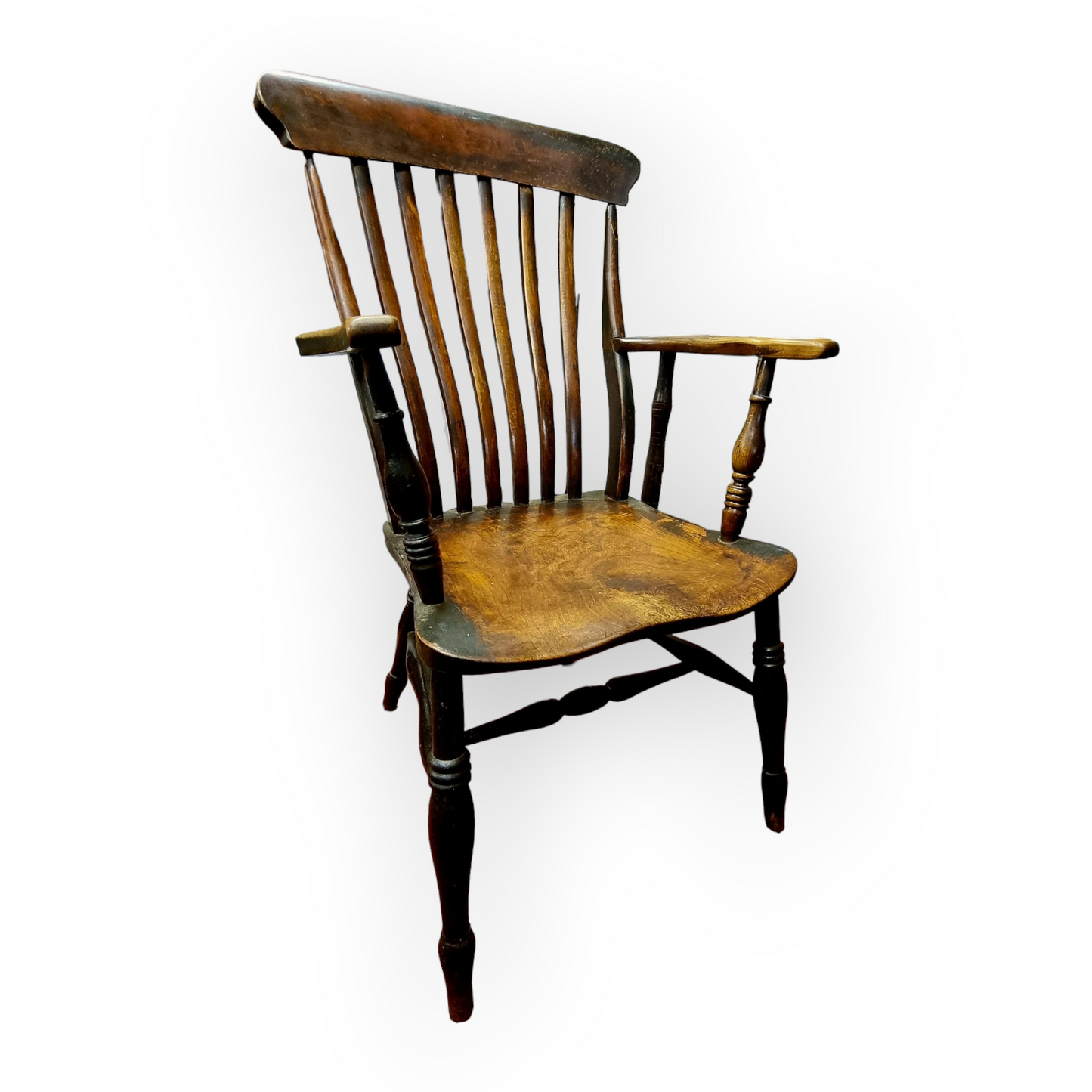 Ideal For The Kitchen Or Fireside - A Mid 19th Century English Antique Elm & Beech Kitchen Windsor Armchair