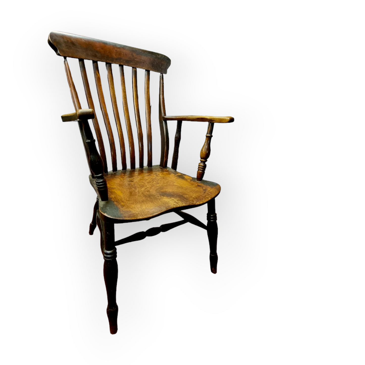 Ideal For The Kitchen Or Fireside - A Mid 19th Century English Antique Elm & Beech Kitchen Windsor Armchair