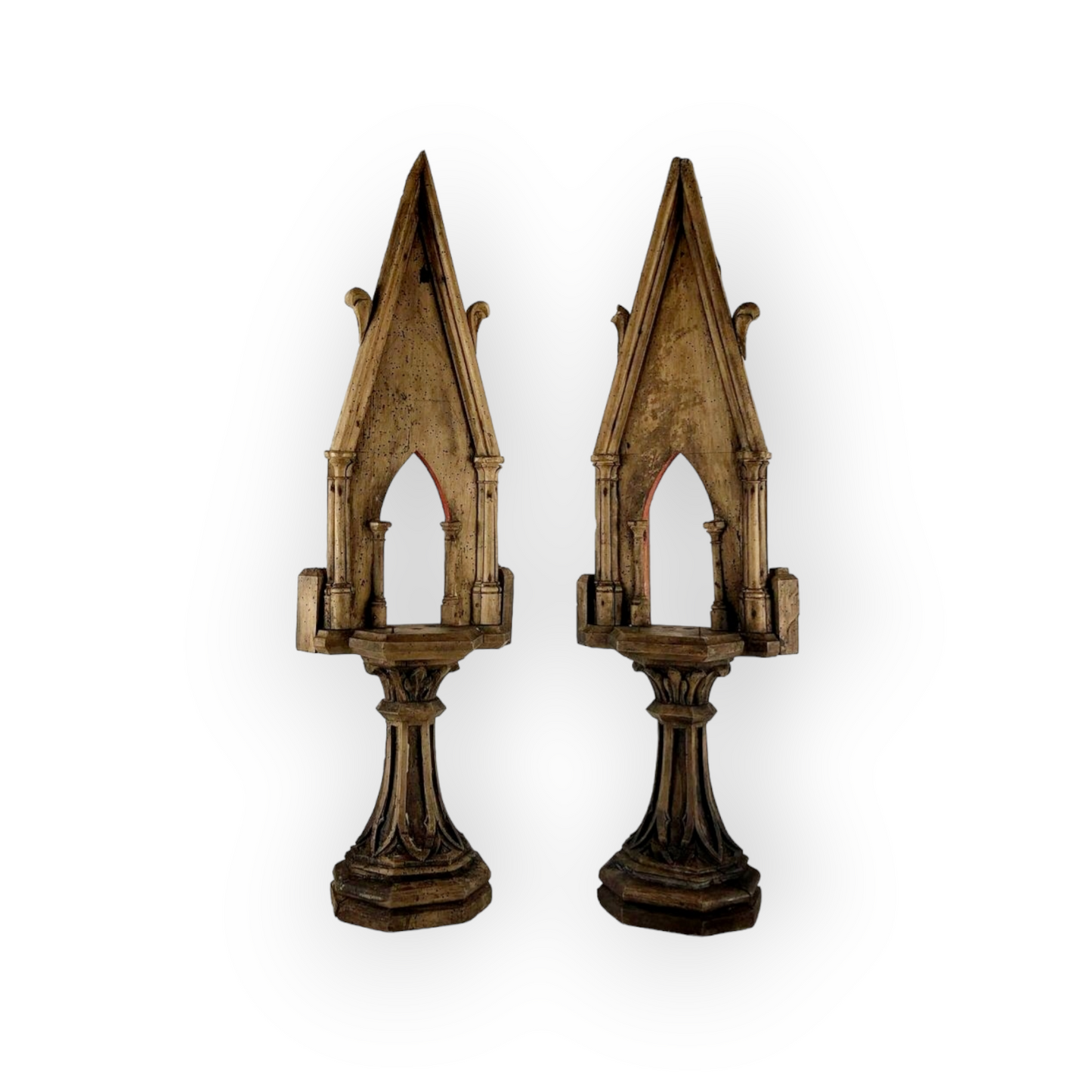 An Impressive Pair of Large Early 19th Century Antique Oak Gothic Revival Candlestands / Altarsticks