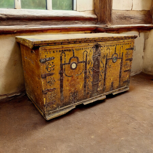 Early 19th-Century Anatolian Antique Folk Art Decorated Marriage Chest