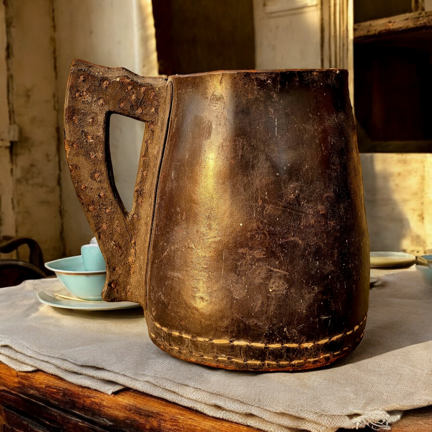 Large Early 18th-Century English Antique Leather Bombard