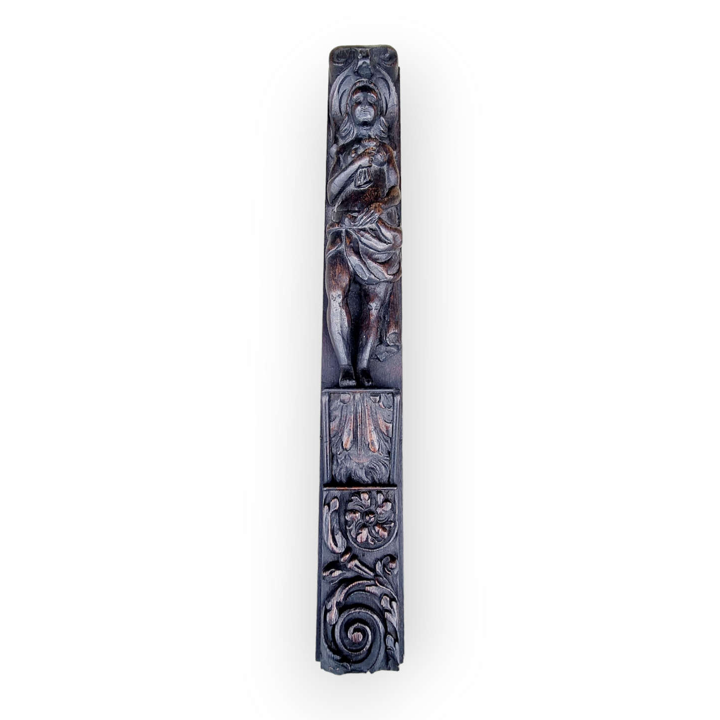 Early 17th-century Antique Carved Oak Term Depicting A Full-length Female Figure