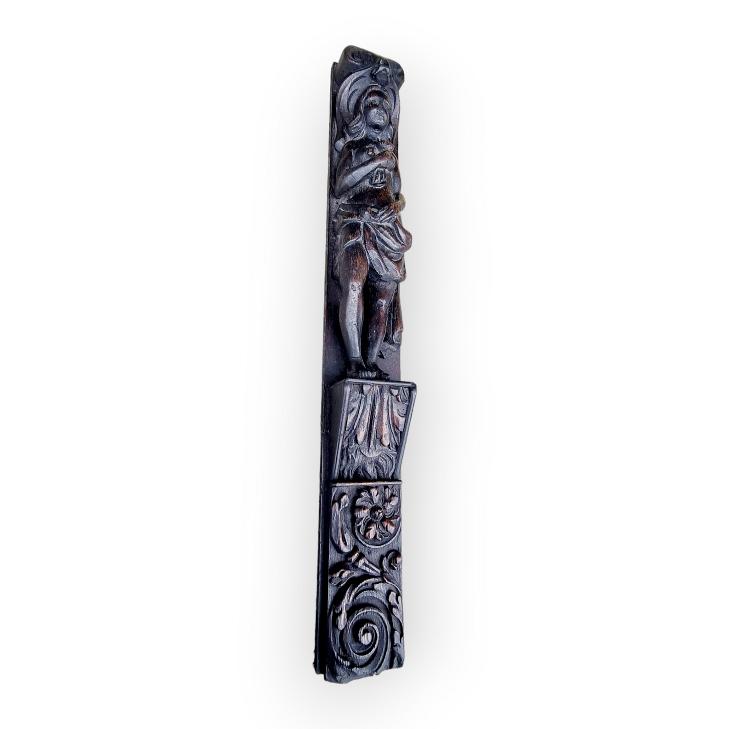 Early 17th-century Antique Carved Oak Term Depicting A Full-length Female Figure