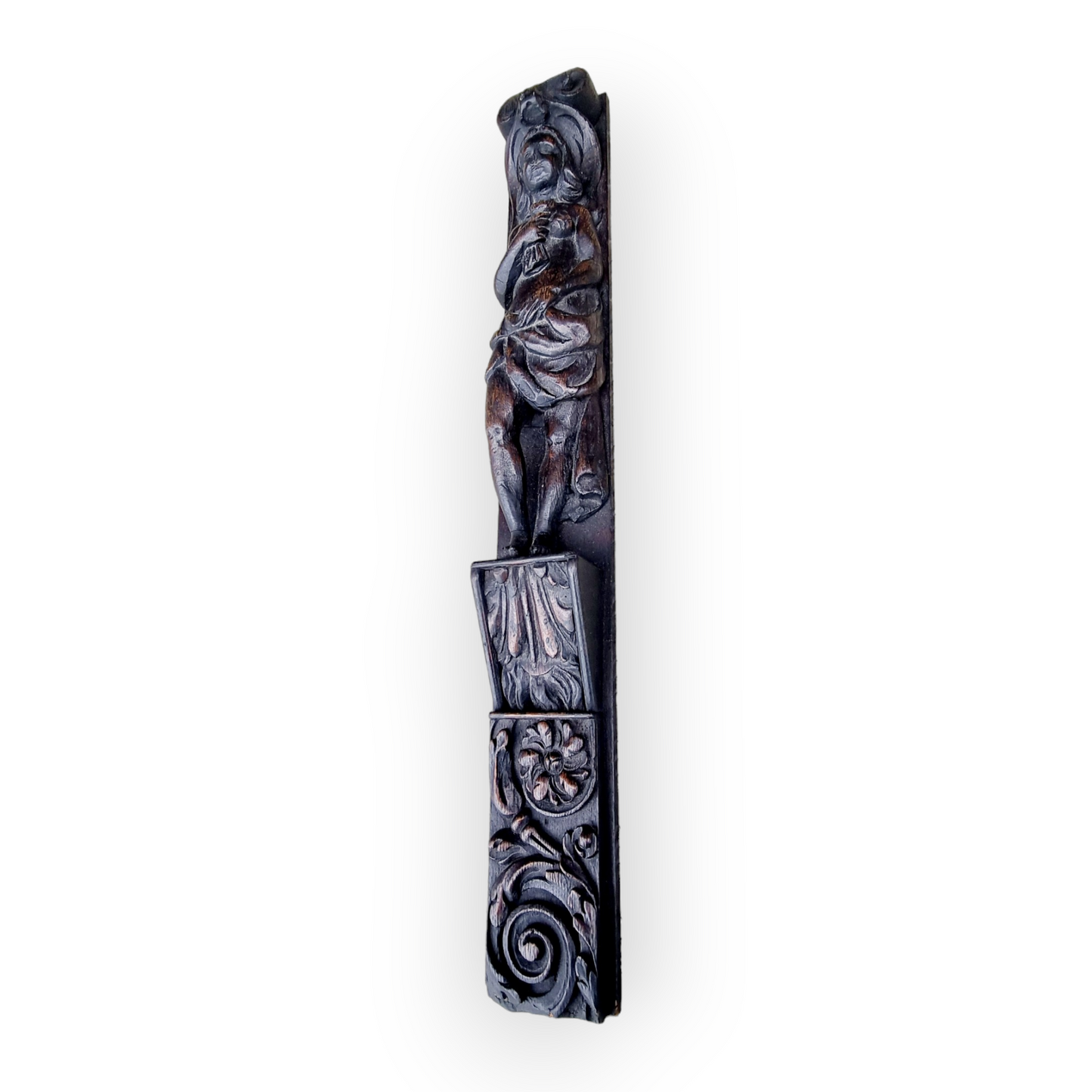 Early 17th-century Antique Carved Oak Term Depicting A Full-length Female Figure