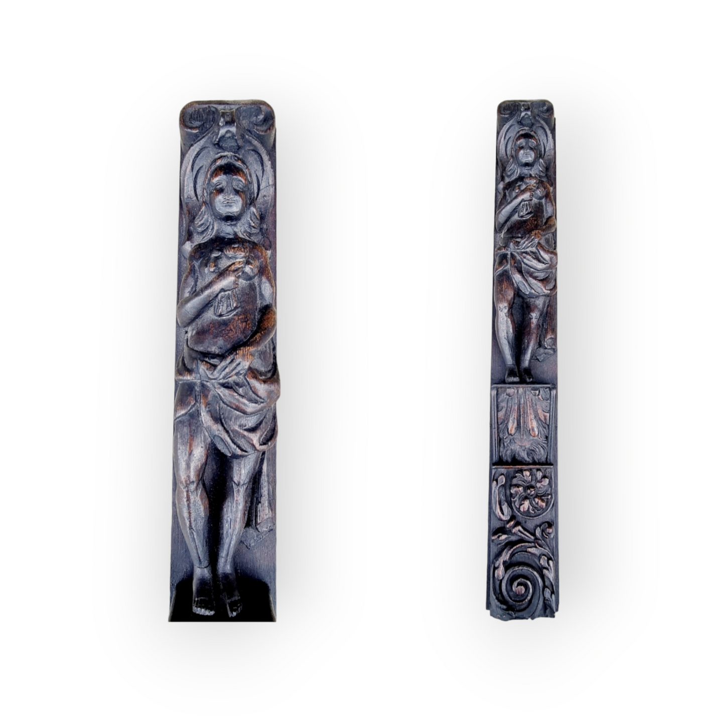 Early 17th-century Antique Carved Oak Term Depicting A Full-length Female Figure