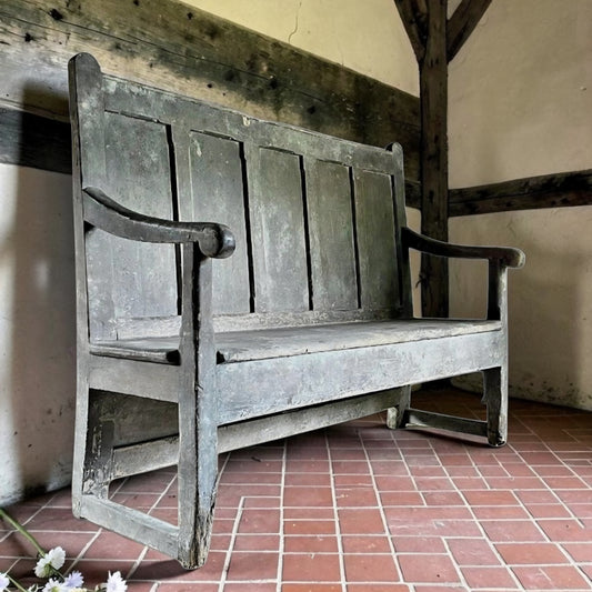 An 18th Century Welsh Antique Pine Settle In Original Paint
