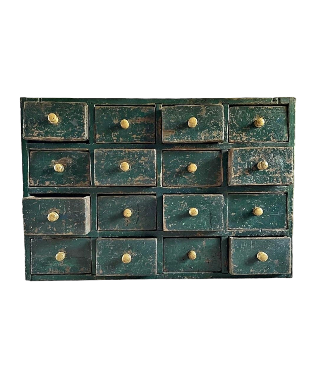 19th Century English / Welsh Antique Bank of Drawers In Original Green Paint