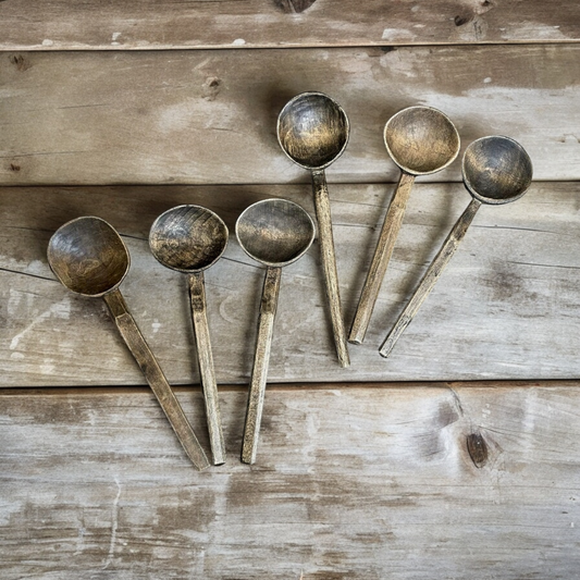 Set Of Six Welsh Antique Treen Cawl Spoons