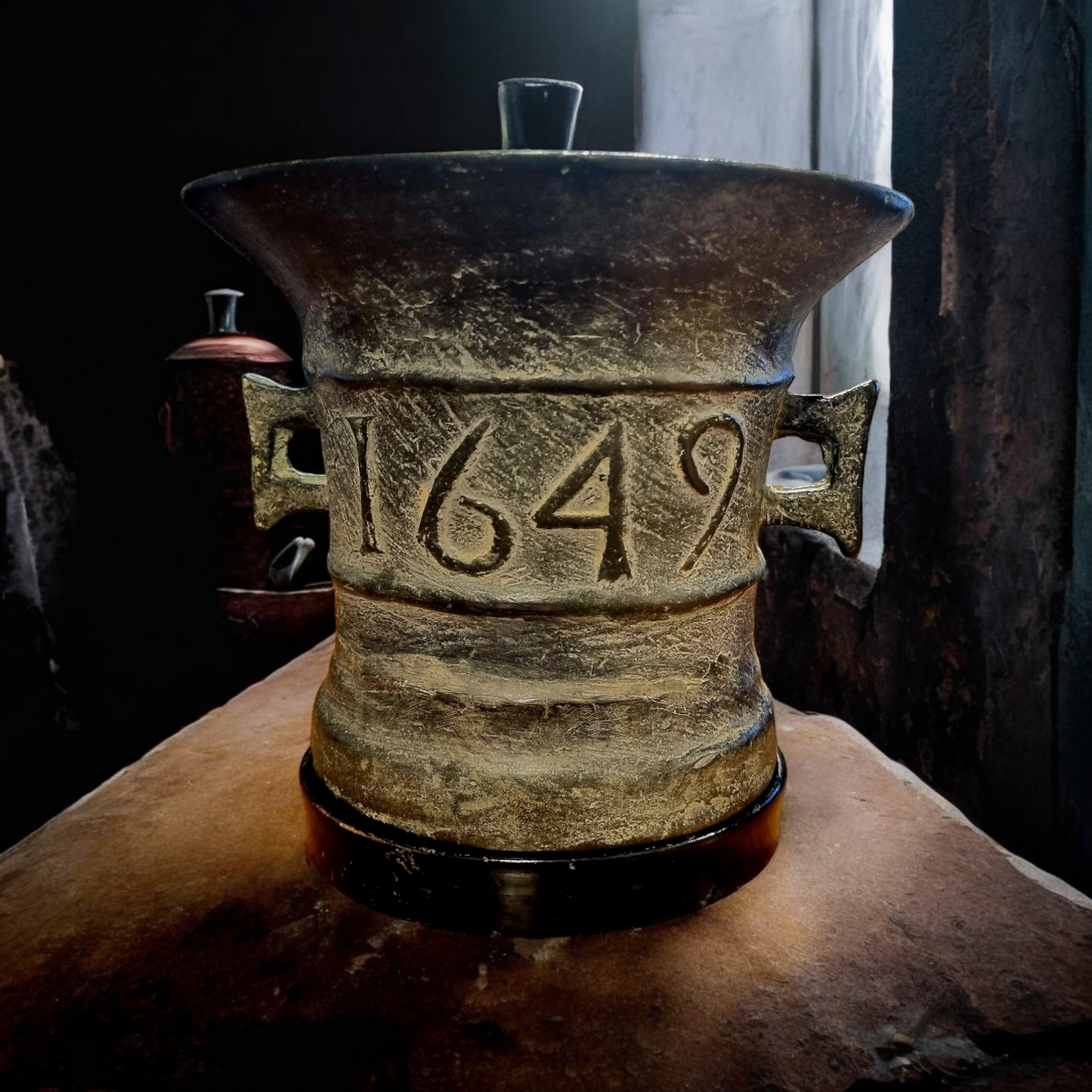 Large Mid 17th-century English Antique Bronze Mortar Dated "1649" - Bearing The Mark Of Thomas Sturton I (fl.1630-1658), Sturton Foundry, Somerset, England