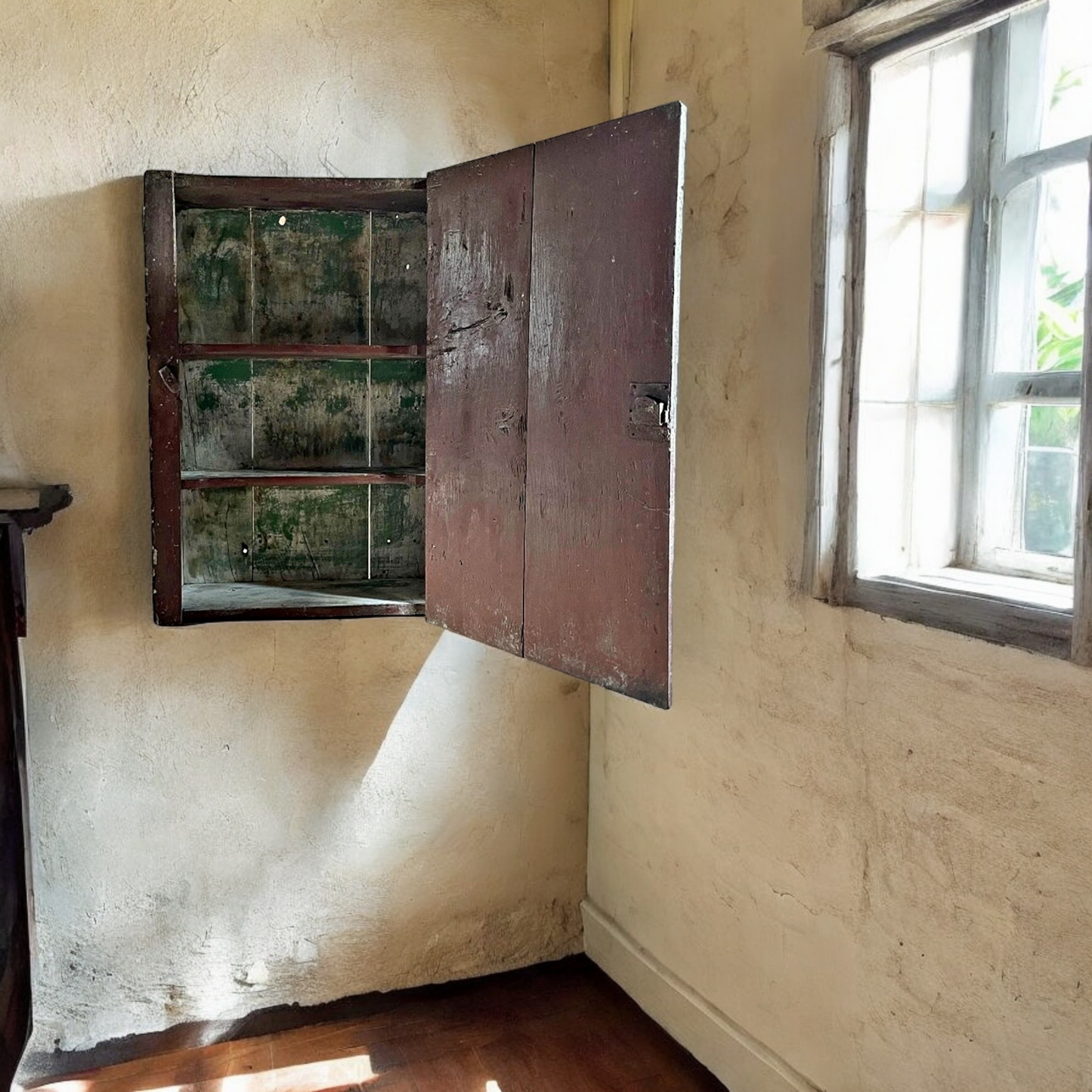 Late 18th Century Primitive Welsh Antique Wall Cupboard In Original Paint