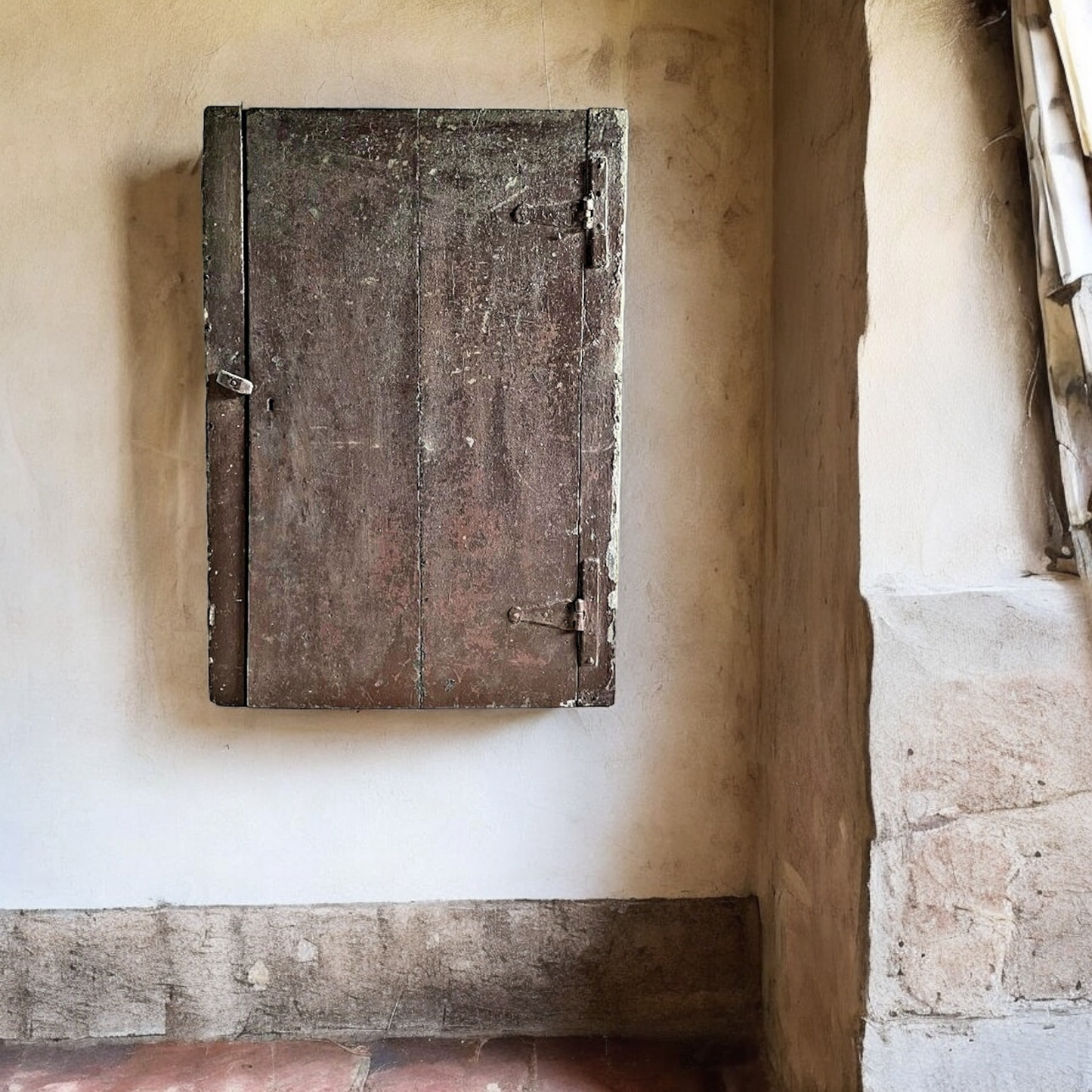 Late 18th Century Primitive Welsh Antique Wall Cupboard In Original Paint